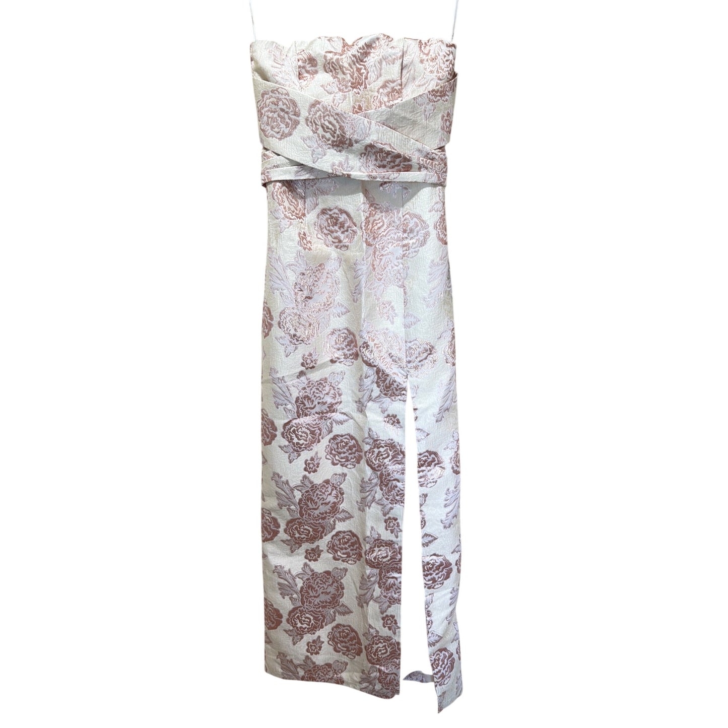 Lulus Redefine Regal Pale Pink Floral Jacquard Strapless Maxi Dress With Side Slit