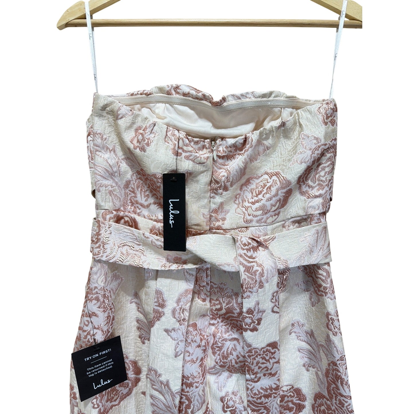 Lulus Redefine Regal Pale Pink Floral Jacquard Strapless Maxi Dress With Side Slit