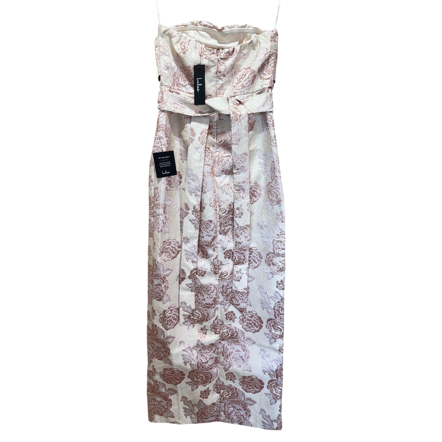 Lulus Redefine Regal Pale Pink Floral Jacquard Strapless Maxi Dress With Side Slit