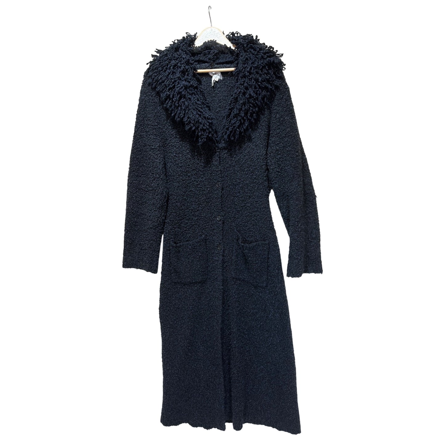 Halukoko Penny Lane Y2K Black Shaggy Collar Sweater Coat With Button Front & Pockets XL