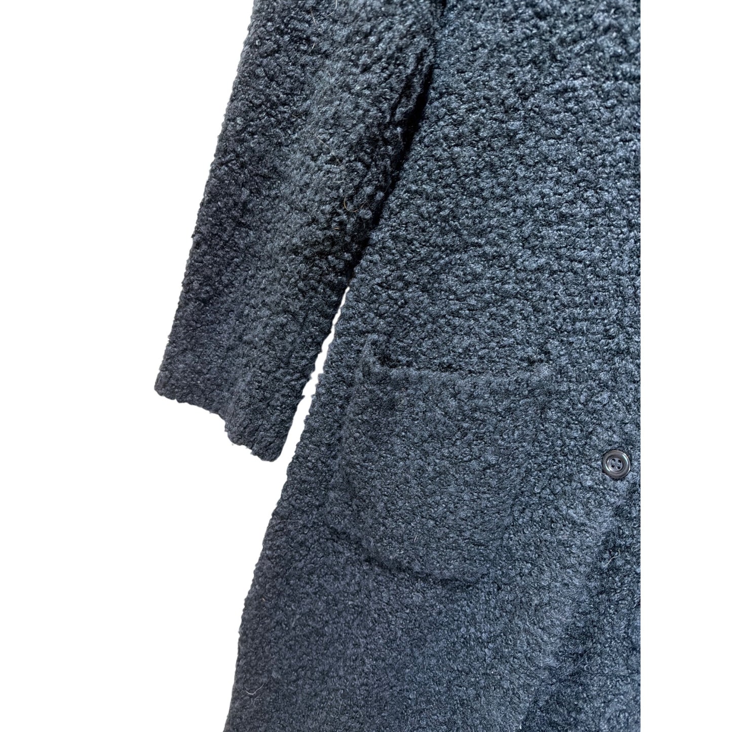 Halukoko Penny Lane Y2K Black Shaggy Collar Sweater Coat With Button Front & Pockets XL