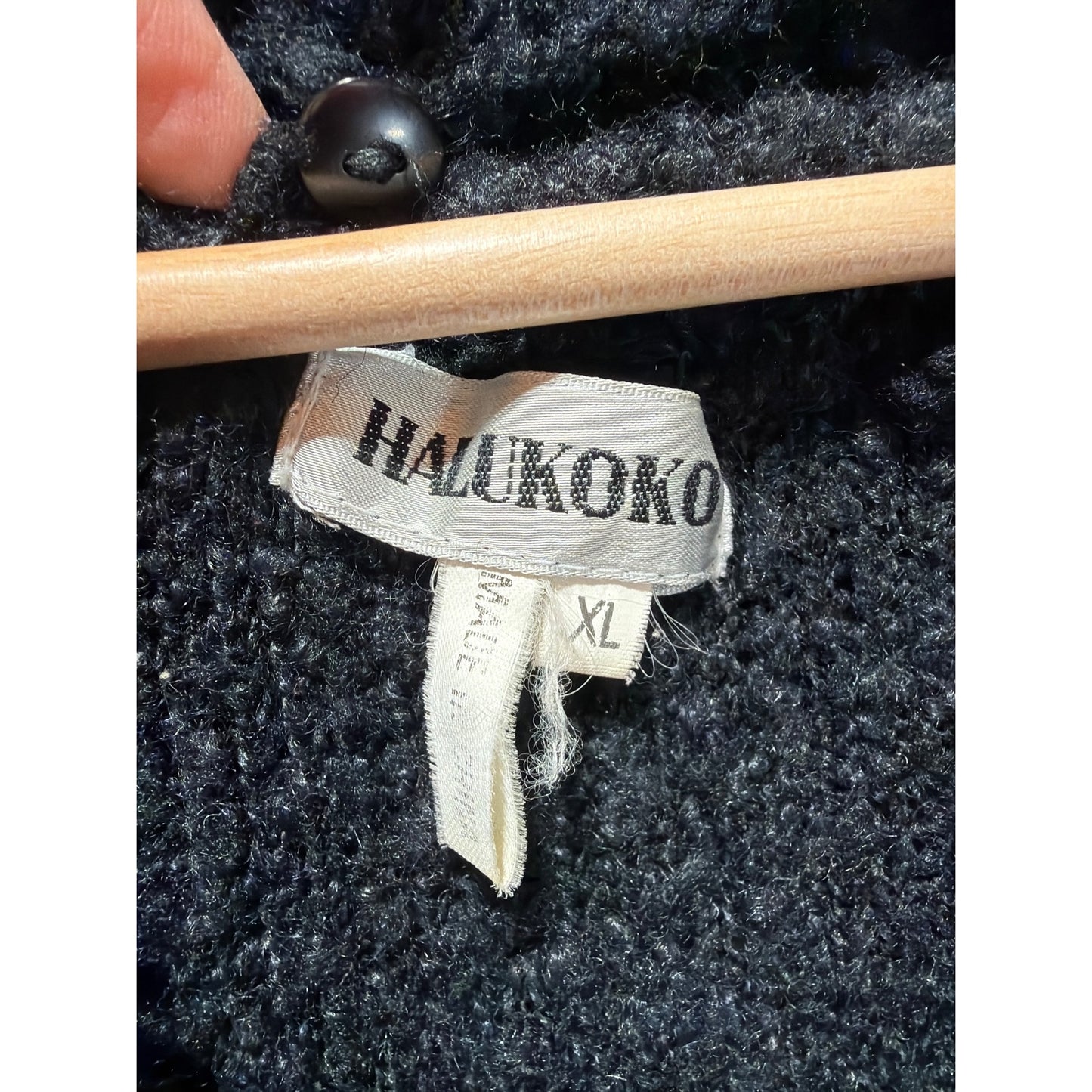 Halukoko Penny Lane Y2K Black Shaggy Collar Sweater Coat With Button Front & Pockets XL