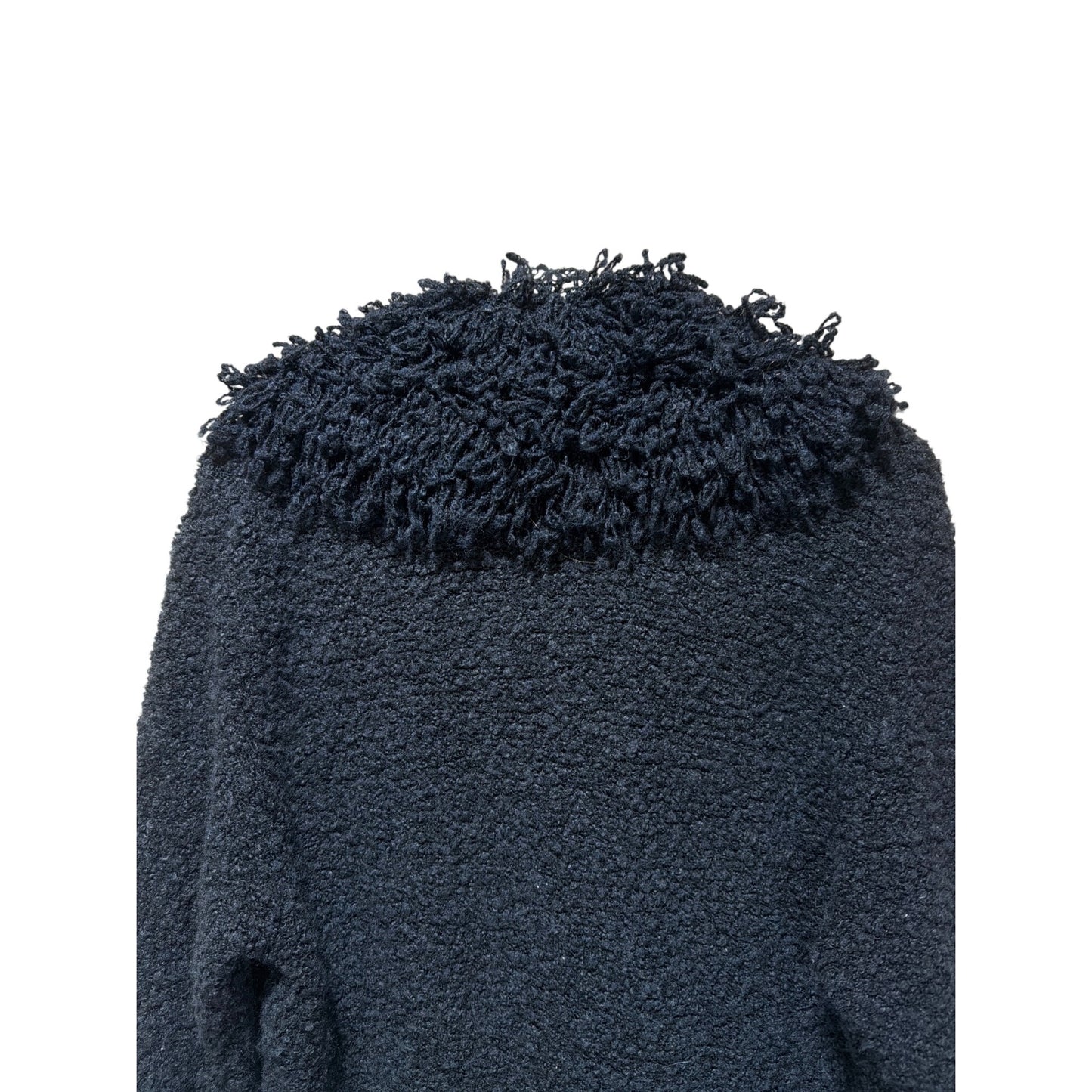 Halukoko Penny Lane Y2K Black Shaggy Collar Sweater Coat With Button Front & Pockets XL