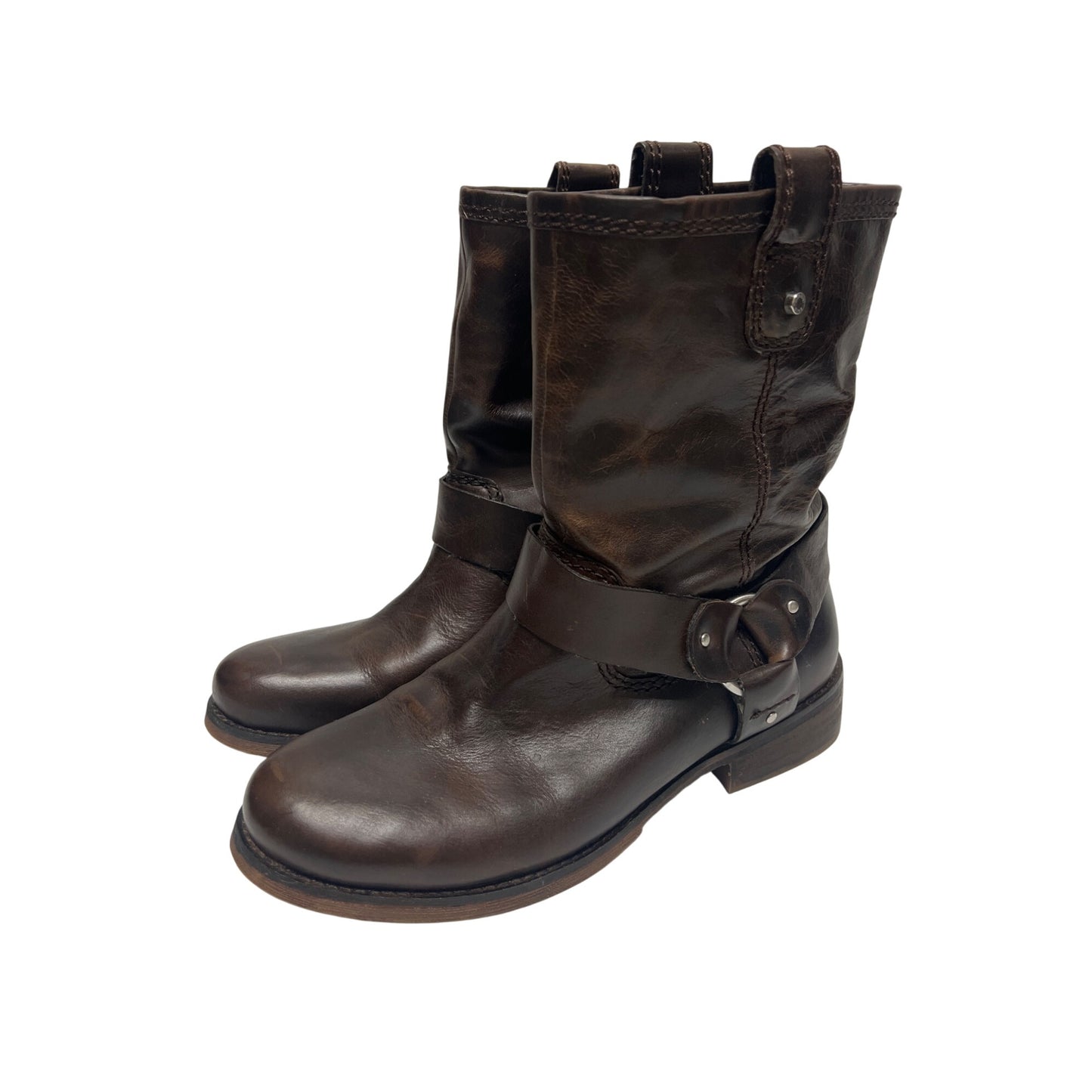 Giannie Bini Brown Genuine Leather & Buckle Moto Boots