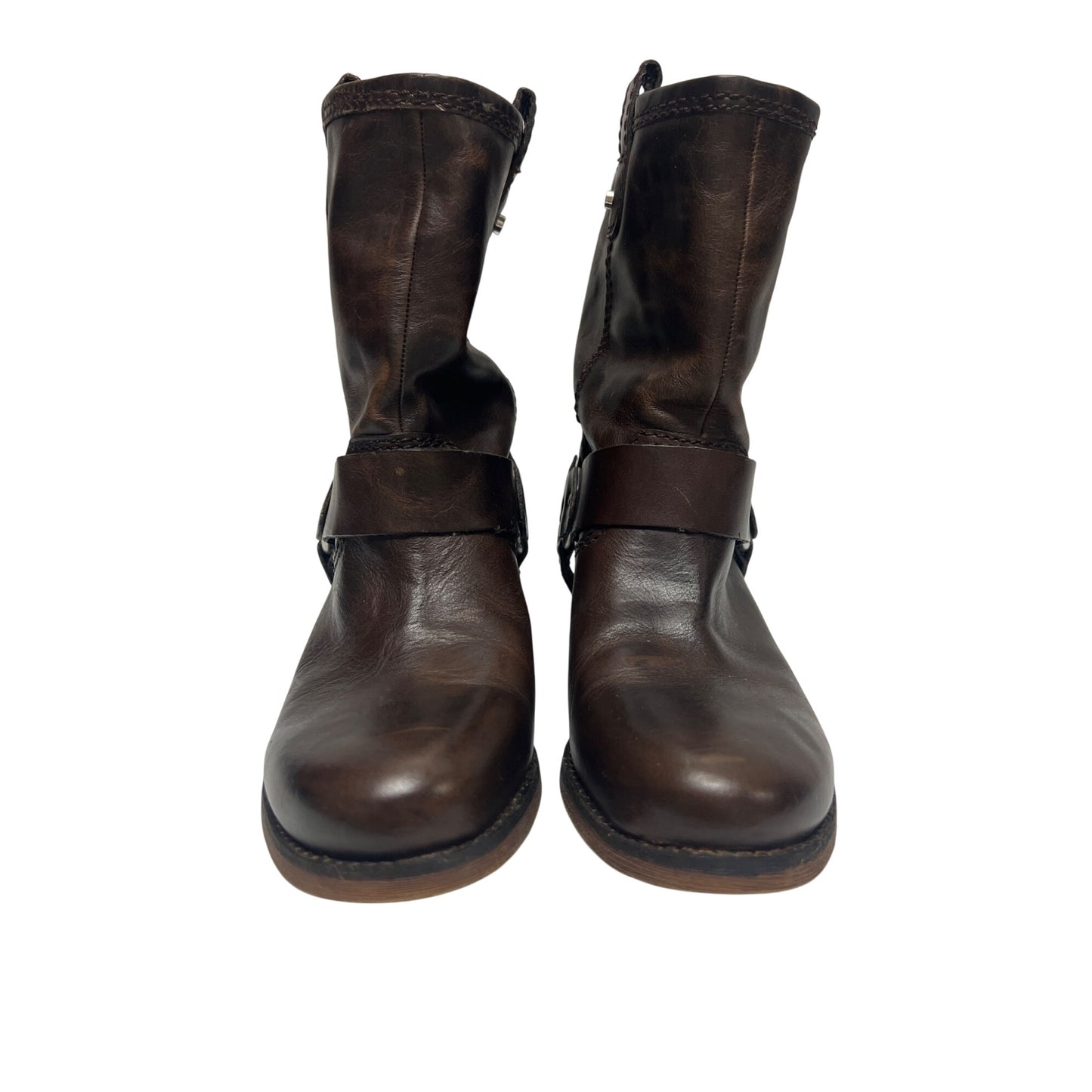 Giannie Bini Brown Genuine Leather & Buckle Moto Boots