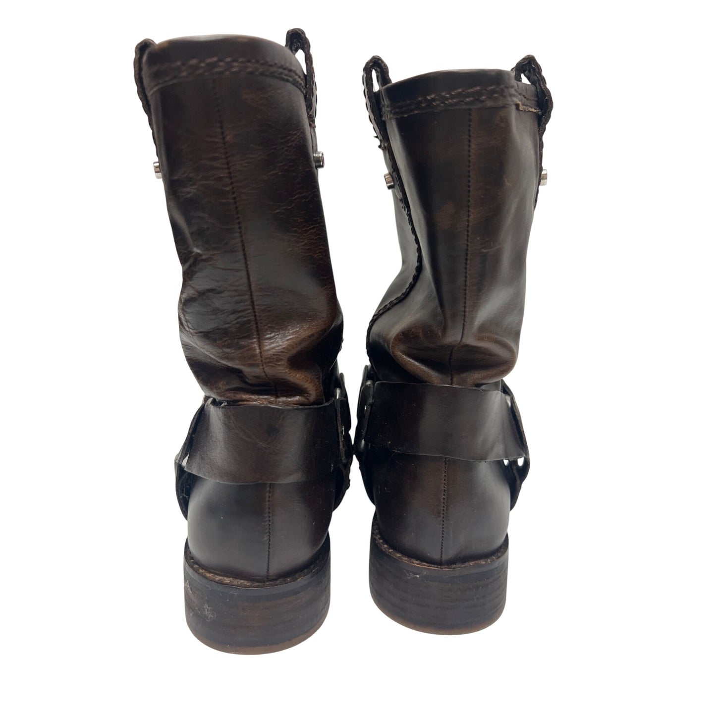 Giannie Bini Brown Genuine Leather & Buckle Moto Boots