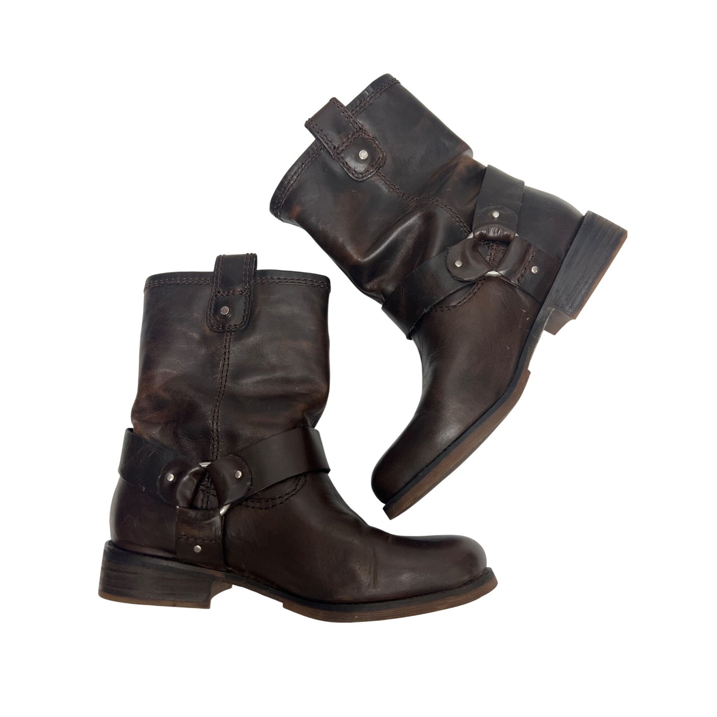 Giannie Bini Brown Genuine Leather & Buckle Moto Boots