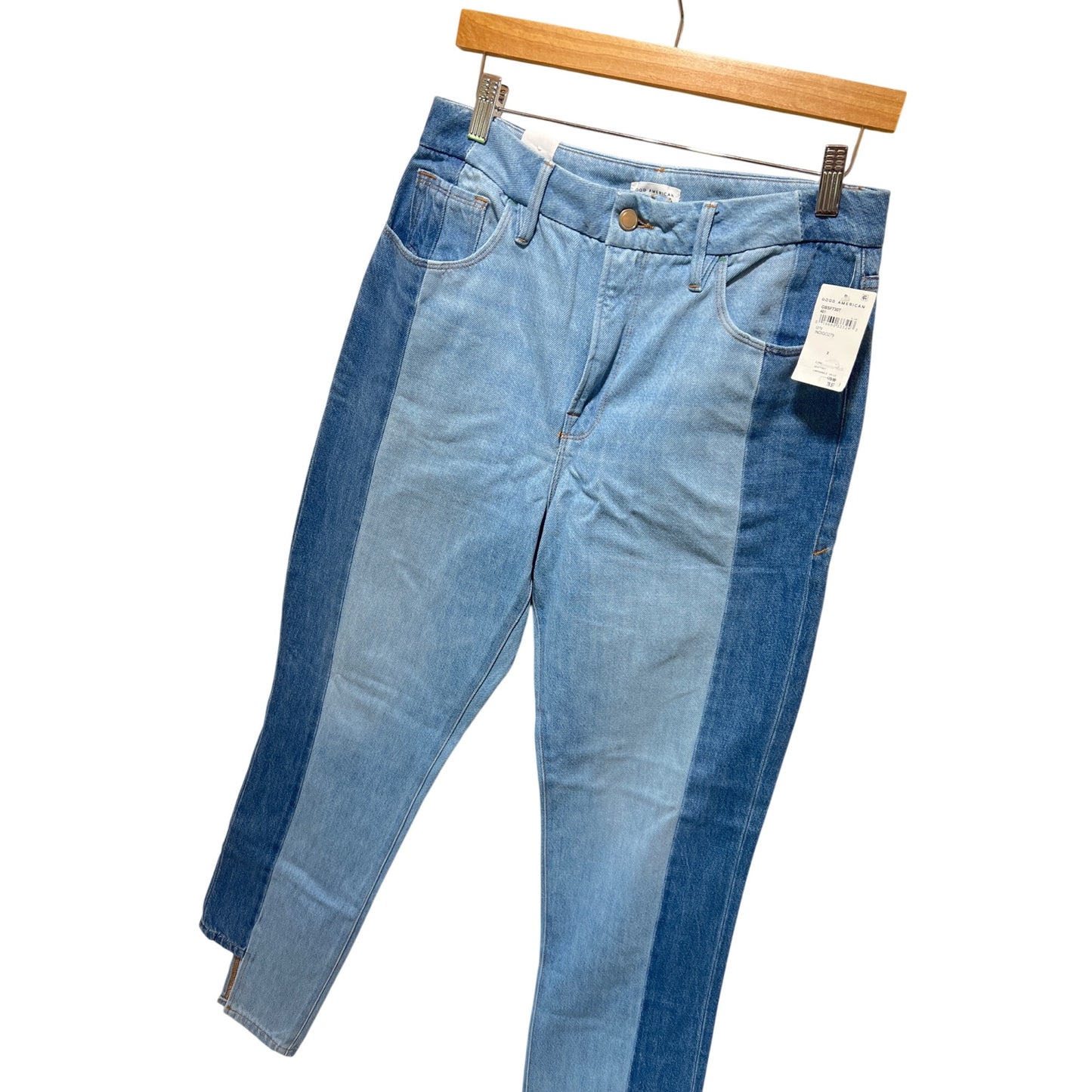 NWT Good American Good Boy Jeans Colorblock High Waist Tapered Leg Size 8