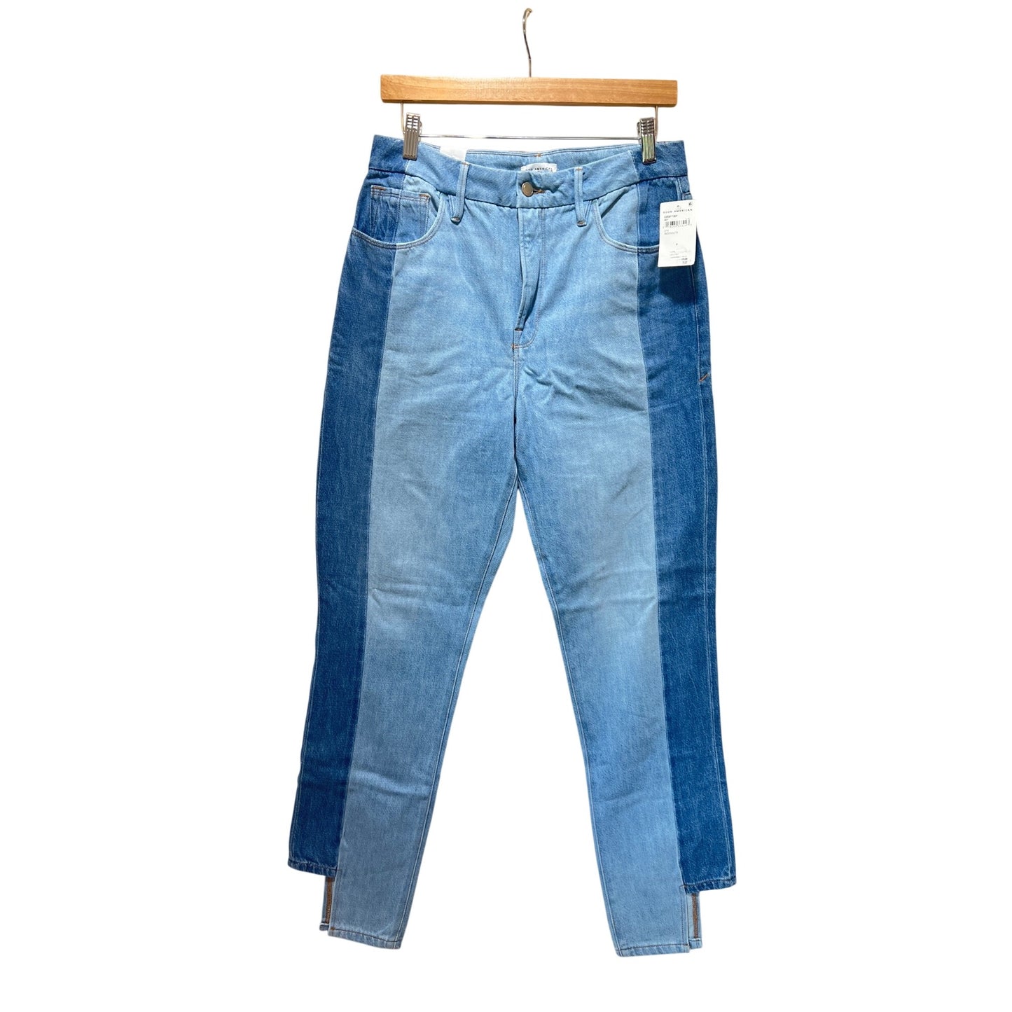NWT Good American Good Boy Jeans Colorblock High Waist Tapered Leg Size 8