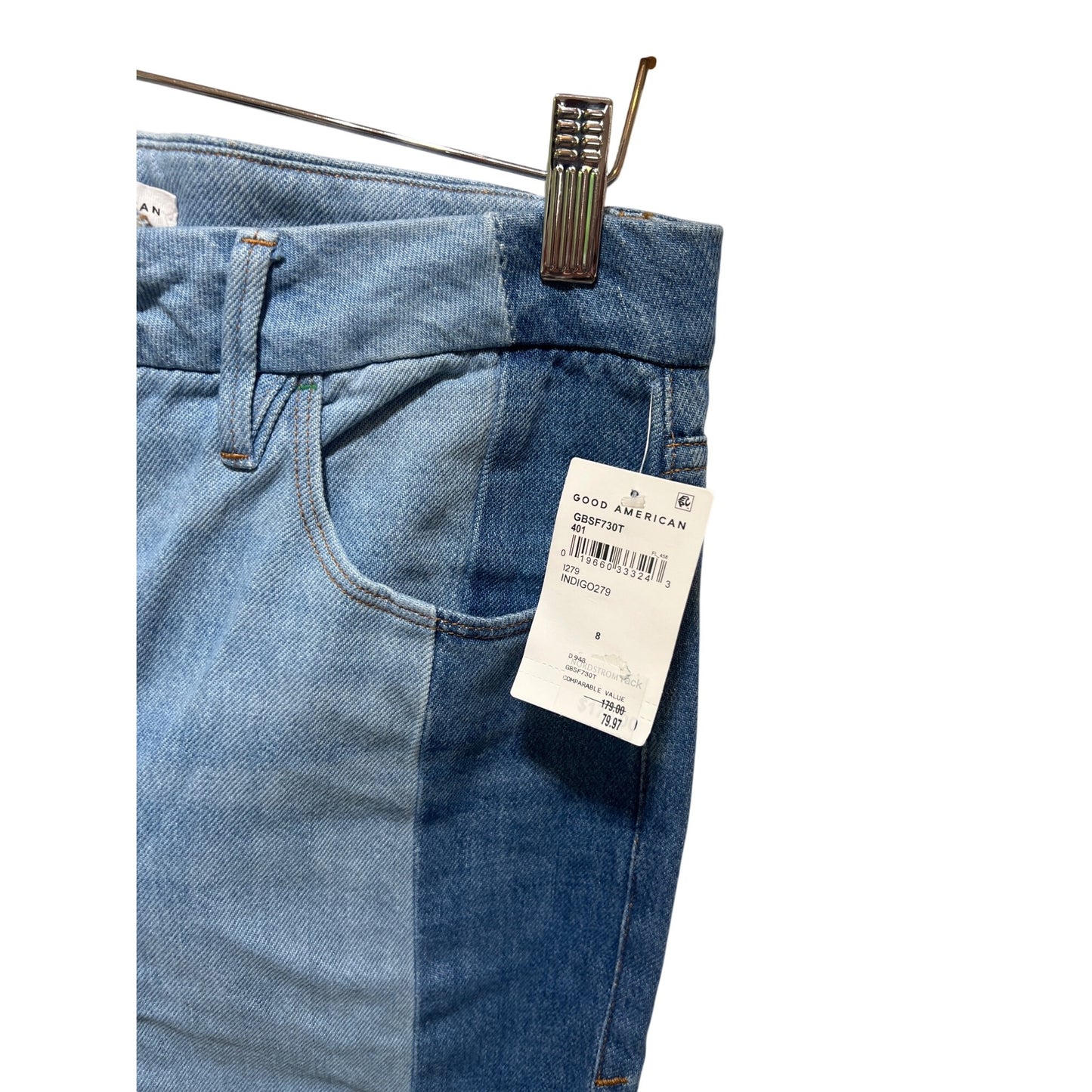 NWT Good American Good Boy Jeans Colorblock High Waist Tapered Leg Size 8