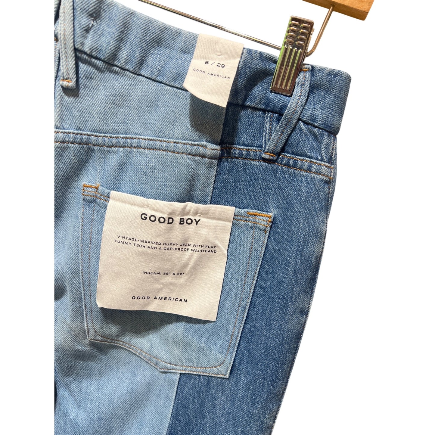 NWT Good American Good Boy Jeans Colorblock High Waist Tapered Leg Size 8