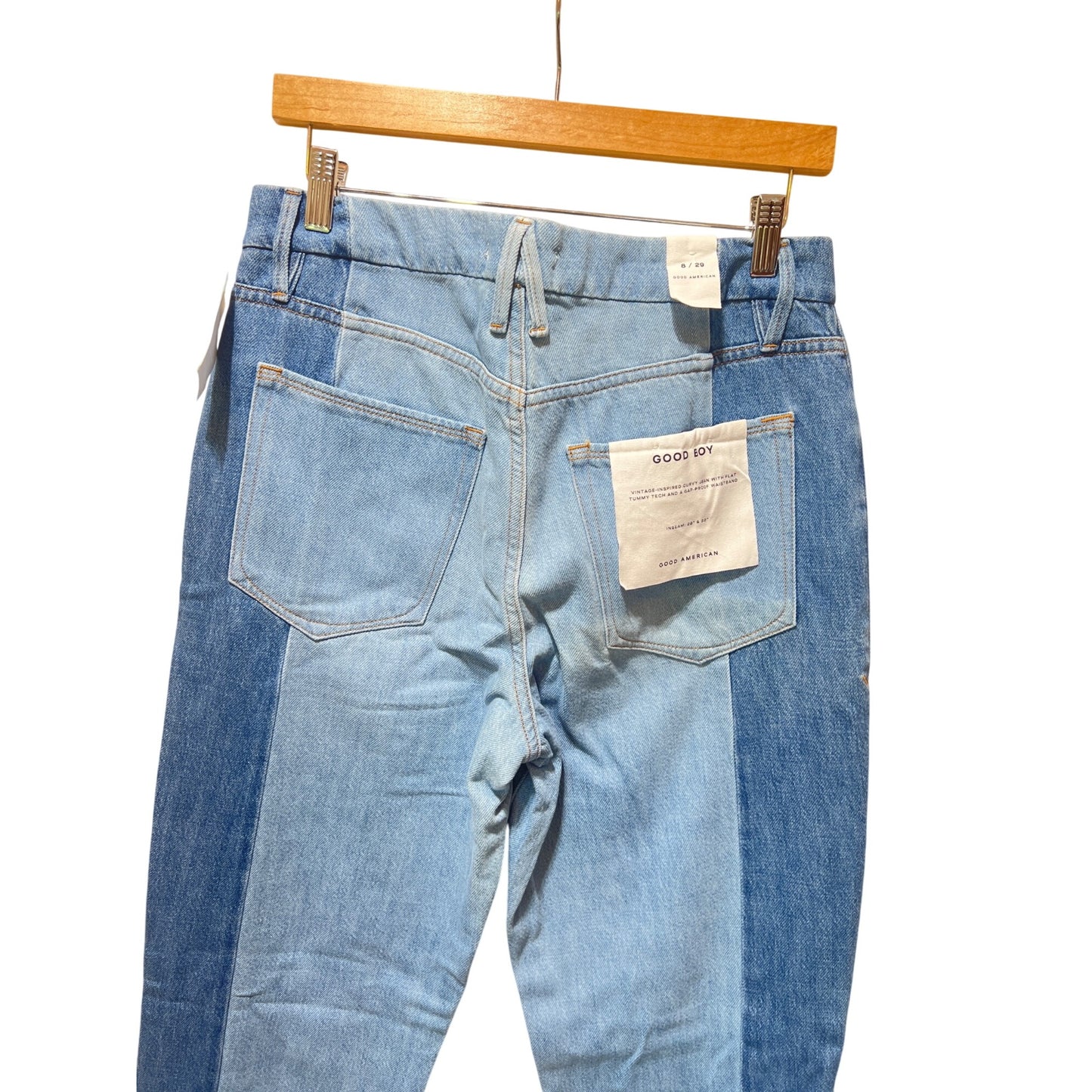 NWT Good American Good Boy Jeans Colorblock High Waist Tapered Leg Size 8