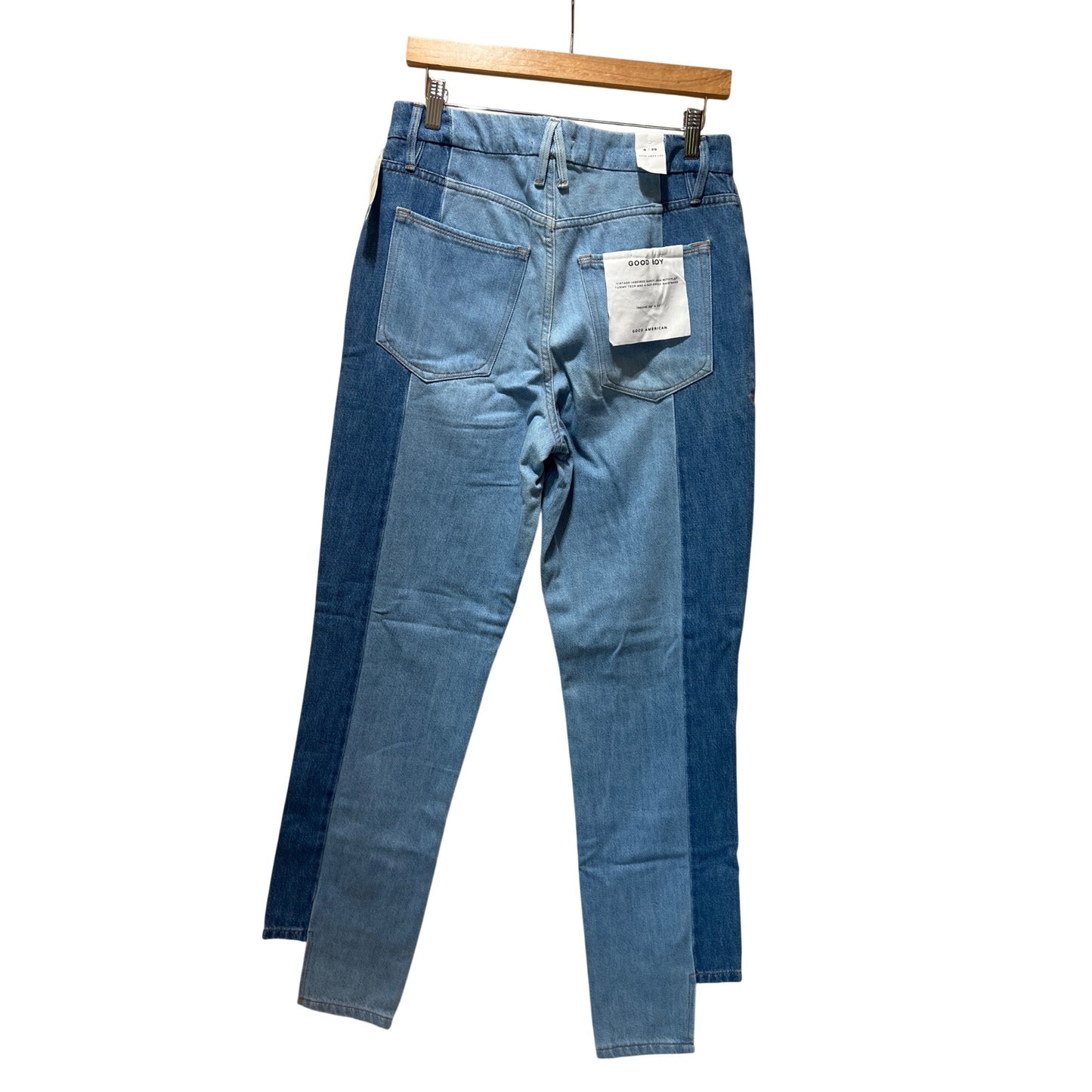 NWT Good American Good Boy Jeans Colorblock High Waist Tapered Leg Size 8