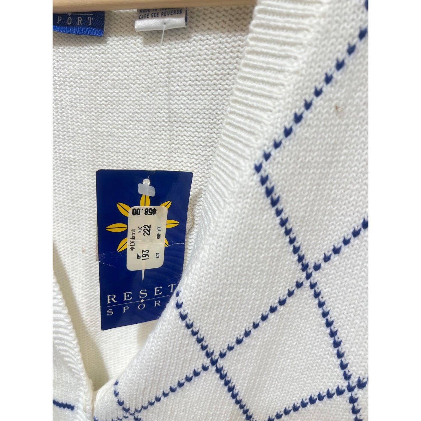 Reset Sport NWT Vintage 90's Dead Stock White Golf-Themed Knit Vest XL With Floral & Clubs Embroidery Sweater Vest