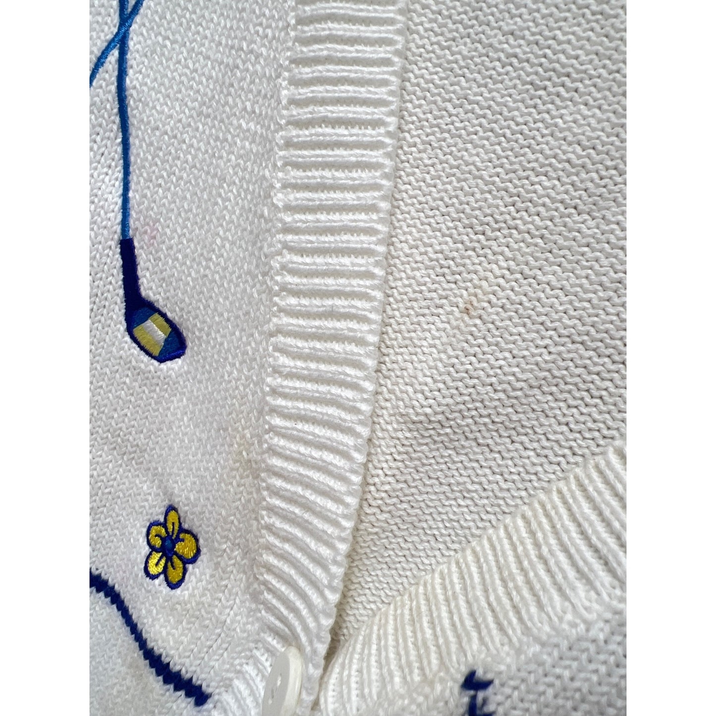 Reset Sport NWT Vintage 90's Dead Stock White Golf-Themed Knit Vest XL With Floral & Clubs Embroidery Sweater Vest