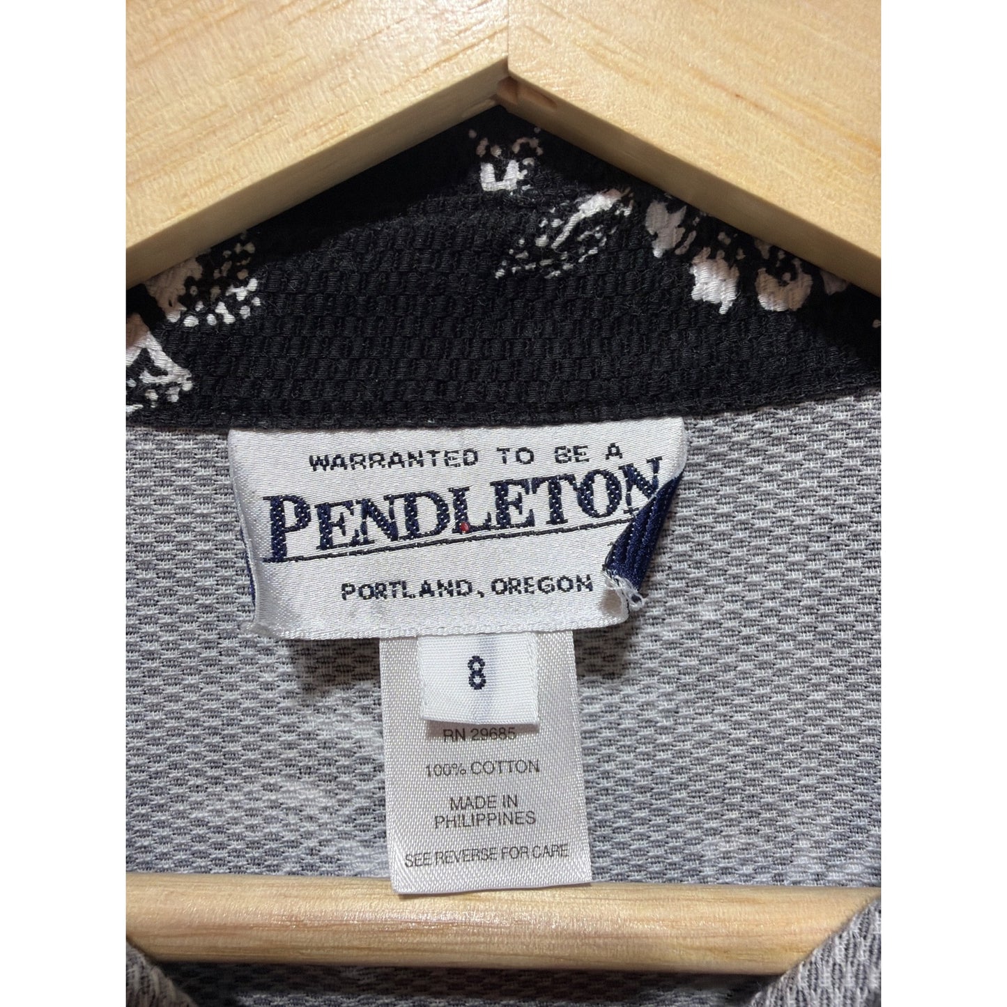 Pendleton Womens Black & White Floral Button-Up Blouse Size 8 100% Cotton