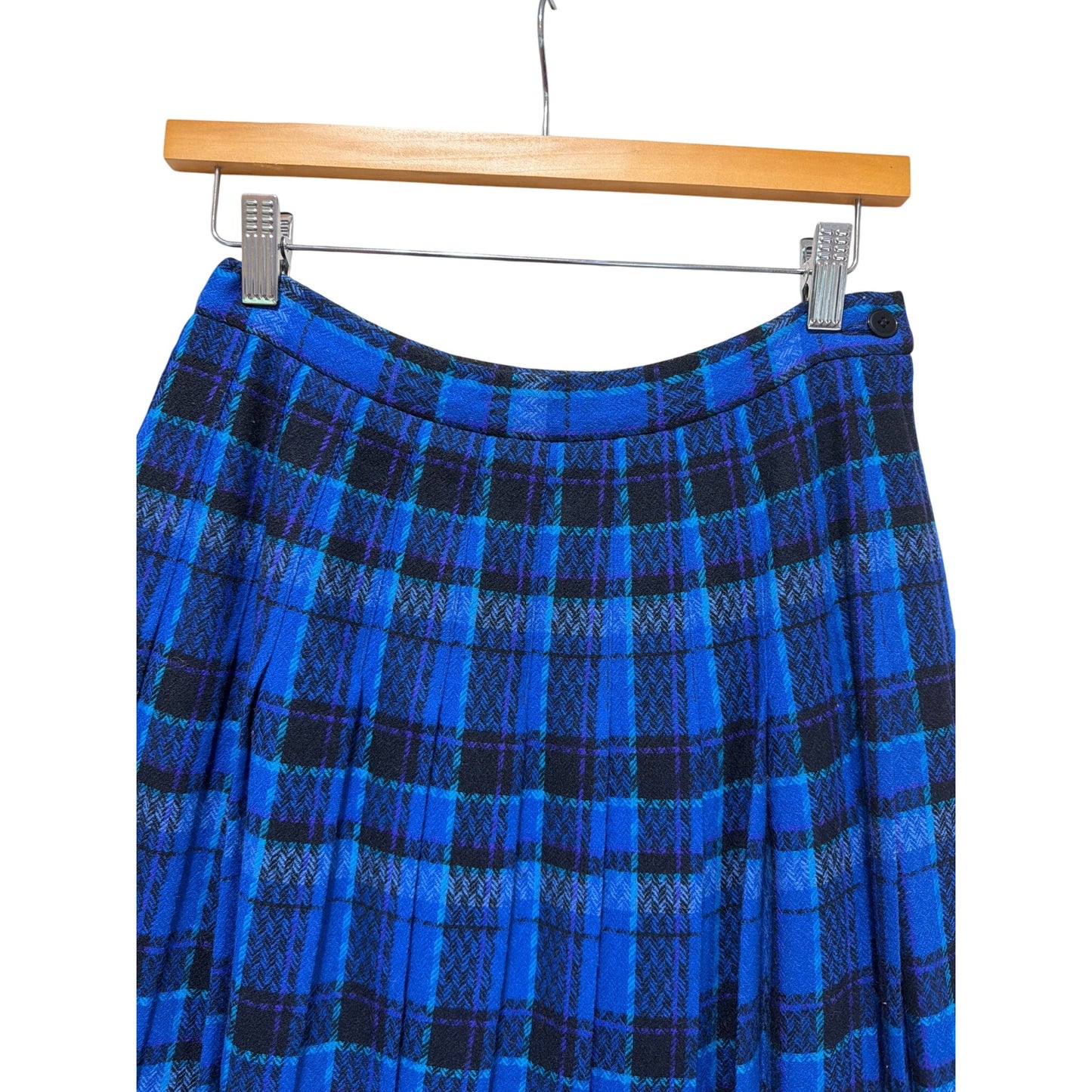 Pendleton Vintage 70s 80s Royal Blue Plaid Pleated Wool Midi Skirt Size 8