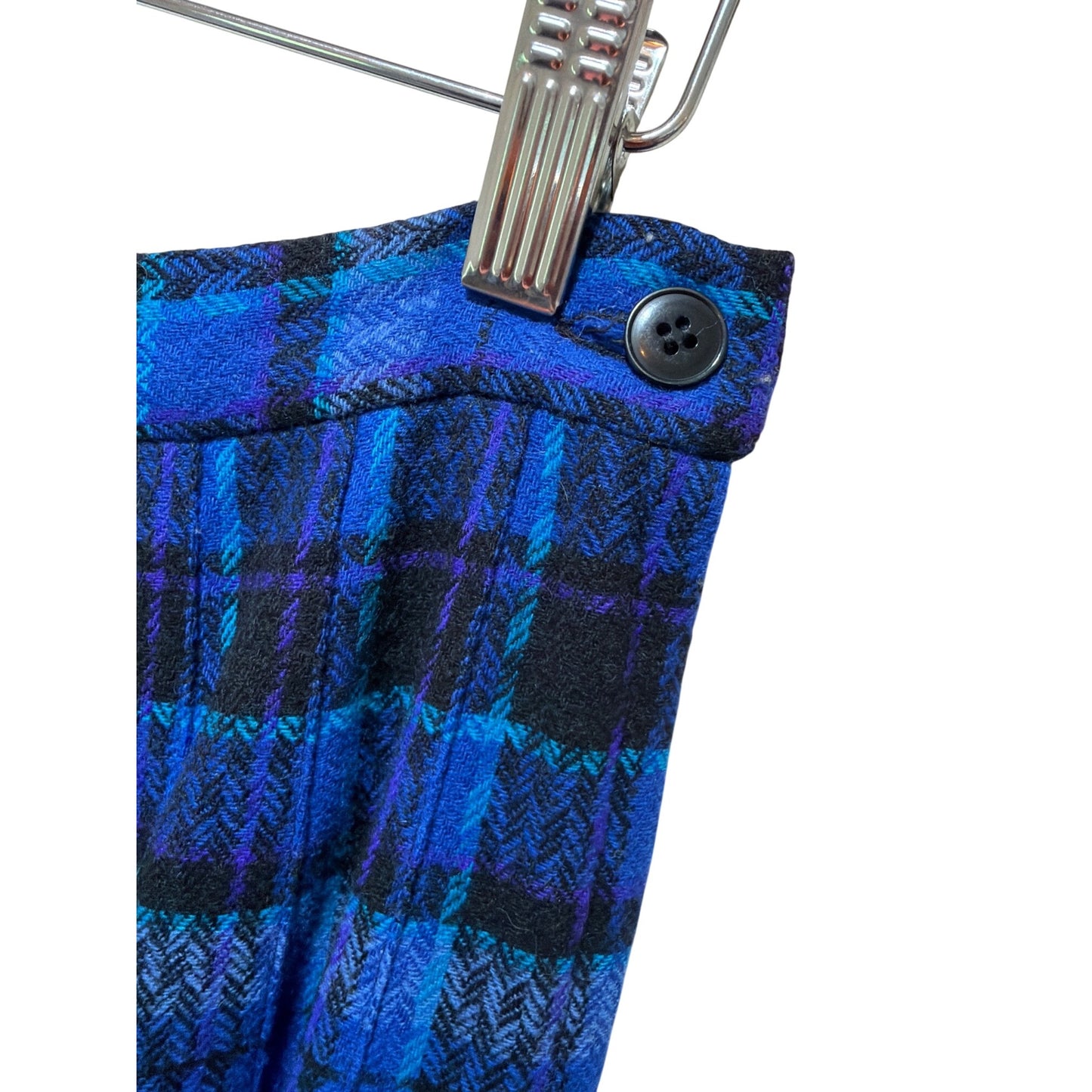 Pendleton Vintage 70s 80s Royal Blue Plaid Pleated Wool Midi Skirt Size 8