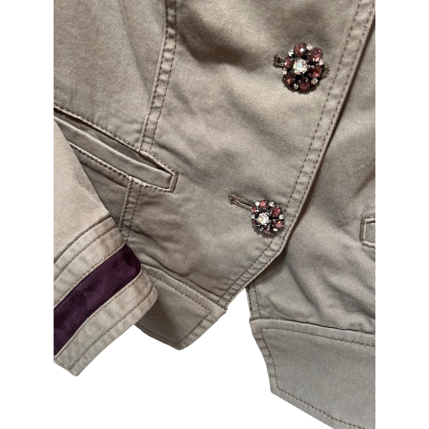 White House Black Market Military-Style Jacket With Jewel Buttons & Velvet Trim Size 6 Taupe & Plum