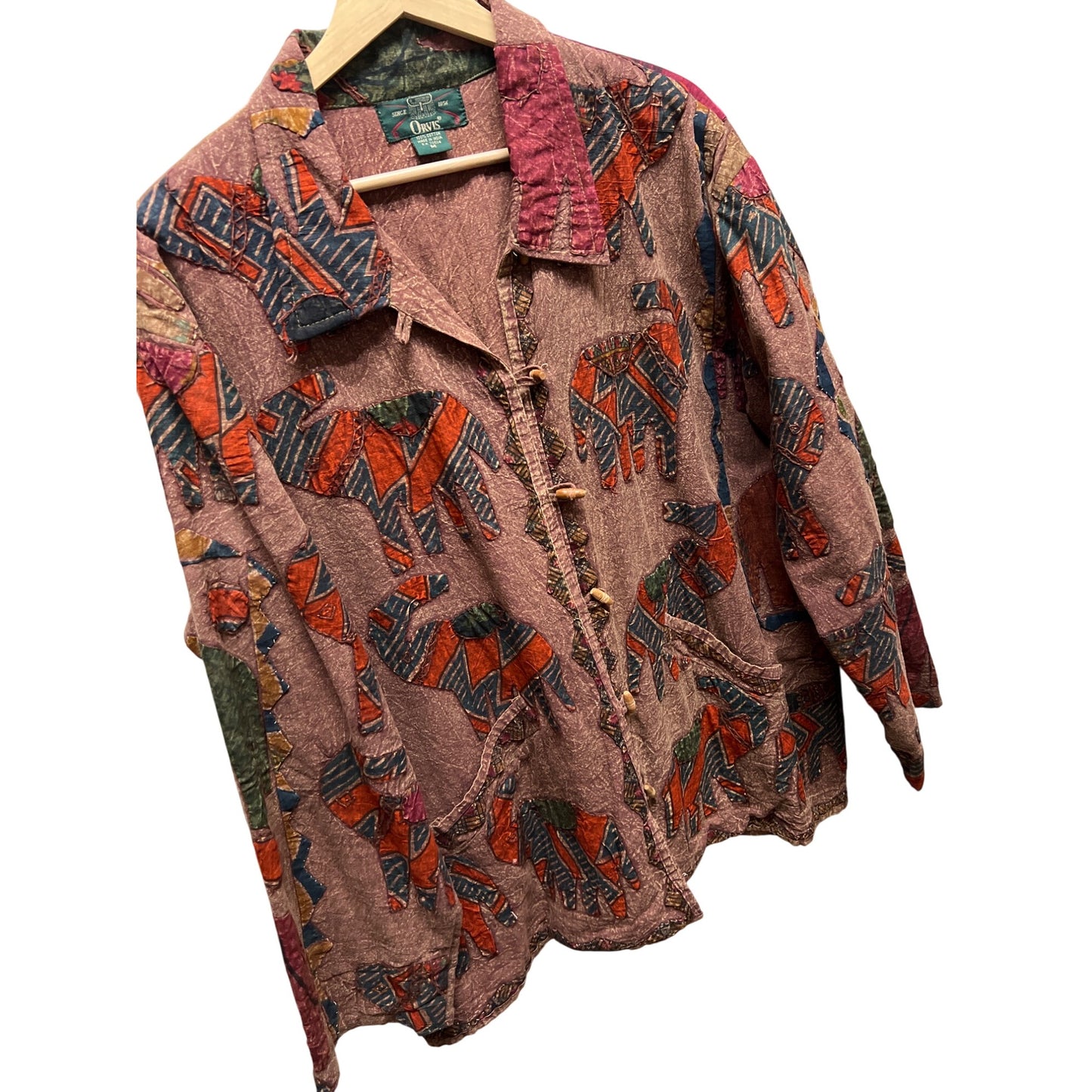 Orvis Vintage Embroidered Aplique Art to Wear Elephant Jacket