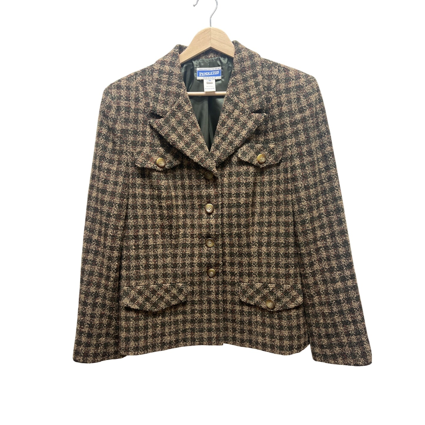 Pendleton Vintage 90's Brown Wool Plaid Blazer Jacket