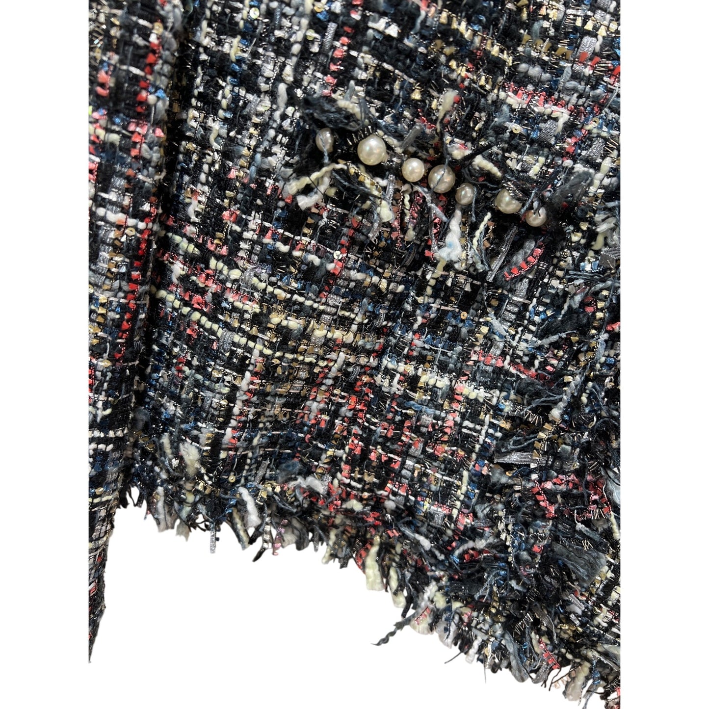 Tweed Raw Edge Multicolor Jacket With Subtle Sparkle & Pearl Accents - Easel Los Angeles Size S