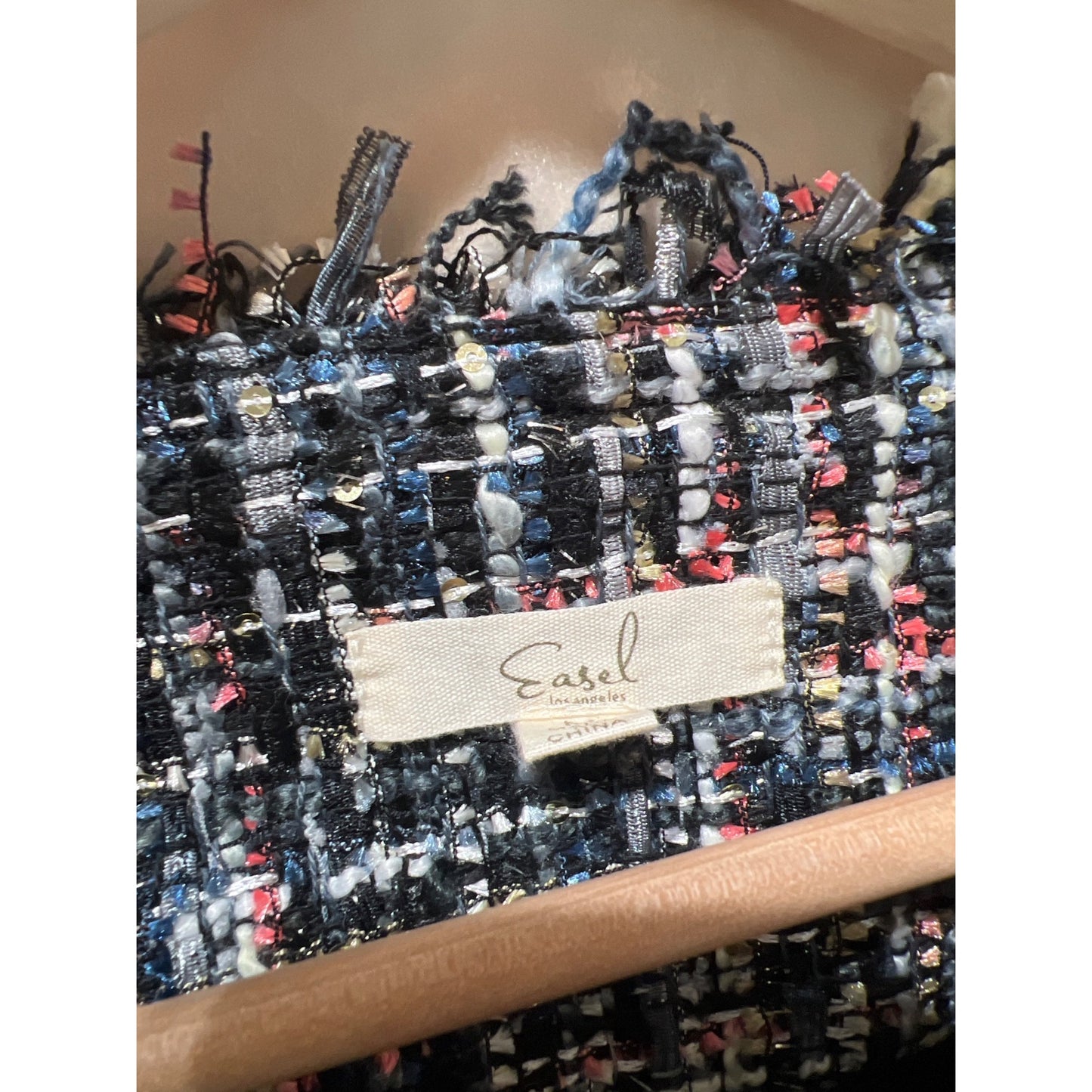 Tweed Raw Edge Multicolor Jacket With Subtle Sparkle & Pearl Accents - Easel Los Angeles Size S