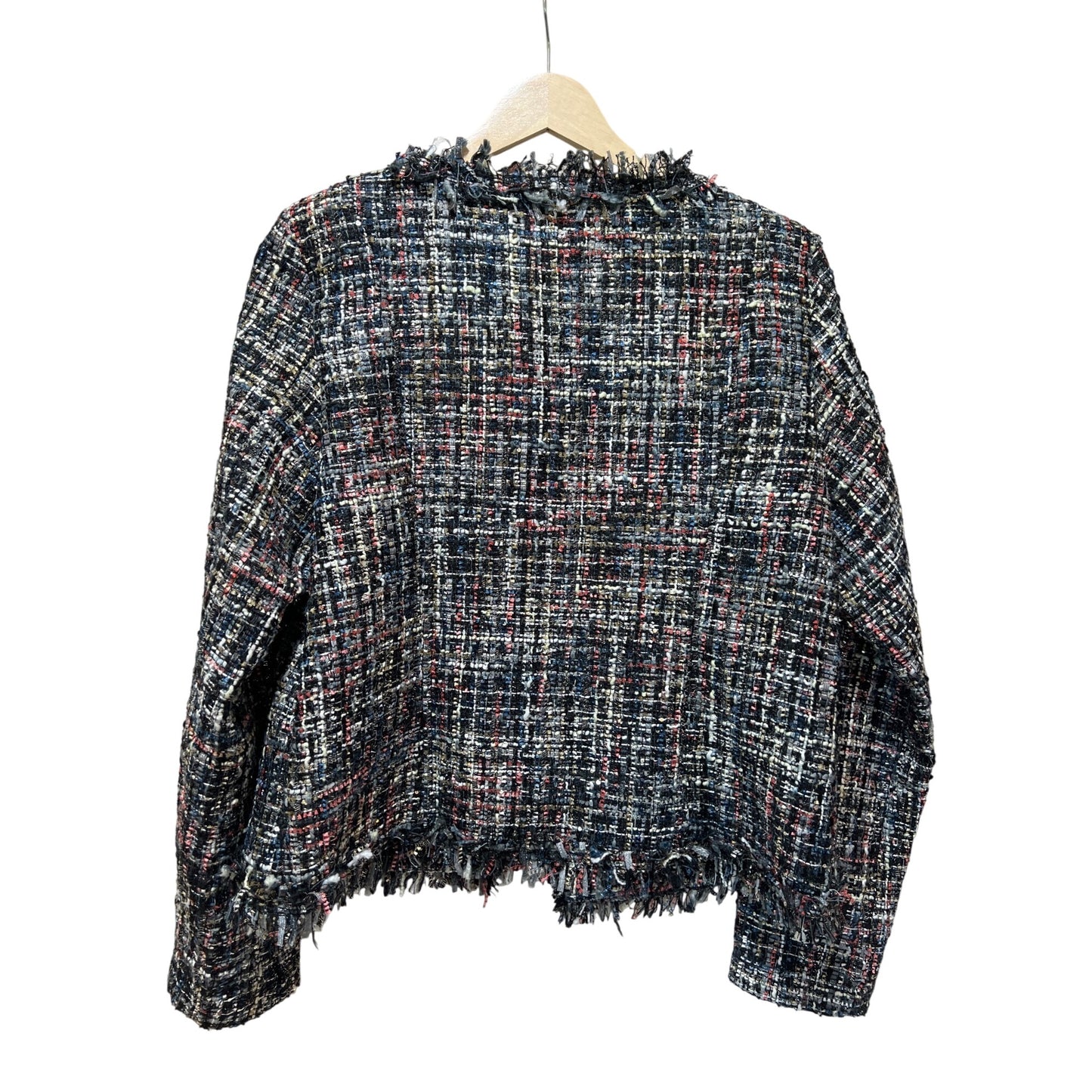 Tweed Raw Edge Multicolor Jacket With Subtle Sparkle & Pearl Accents - Easel Los Angeles Size S