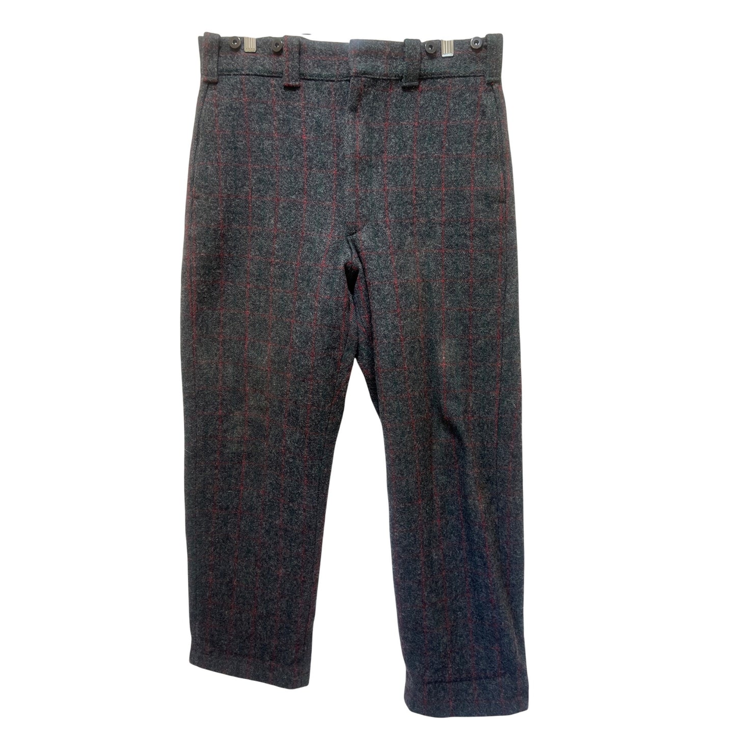 Woolrich Vintage 90's Gray Wool Blend Plaid Field Pants With Red & Green Check Pattern Suspender Buttons And Rear Flap Pockets