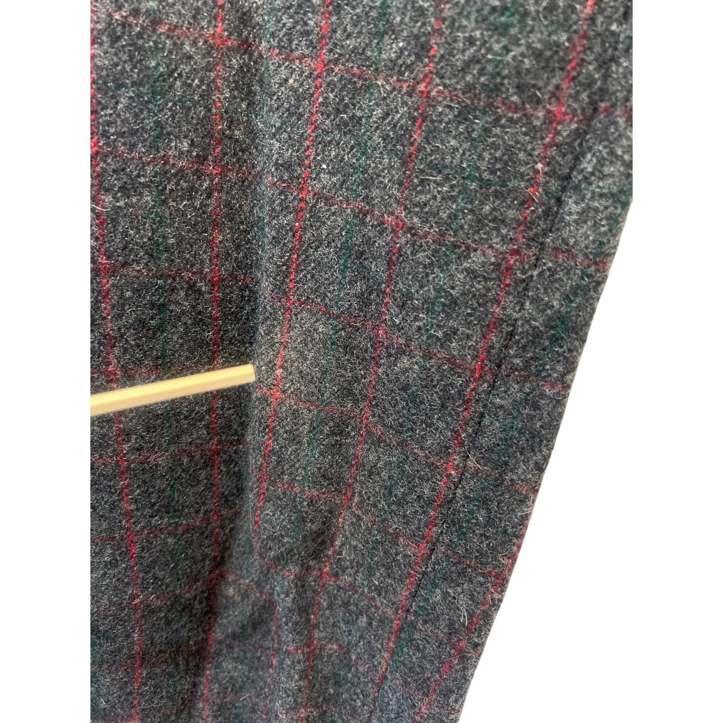 Woolrich Vintage 90's Gray Wool Blend Plaid Field Pants With Red & Green Check Pattern Suspender Buttons And Rear Flap Pockets