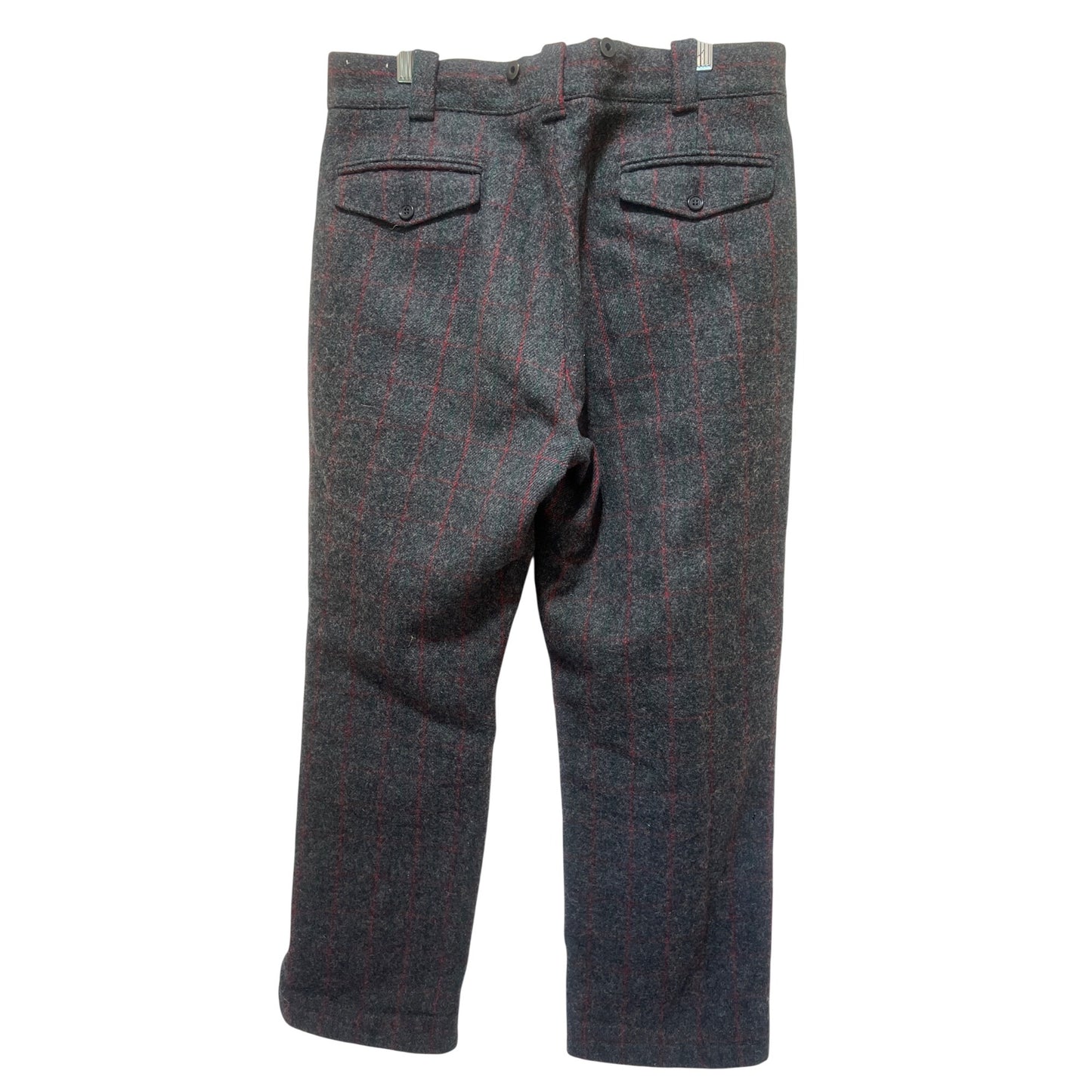 Woolrich Vintage 90's Gray Wool Blend Plaid Field Pants With Red & Green Check Pattern Suspender Buttons And Rear Flap Pockets