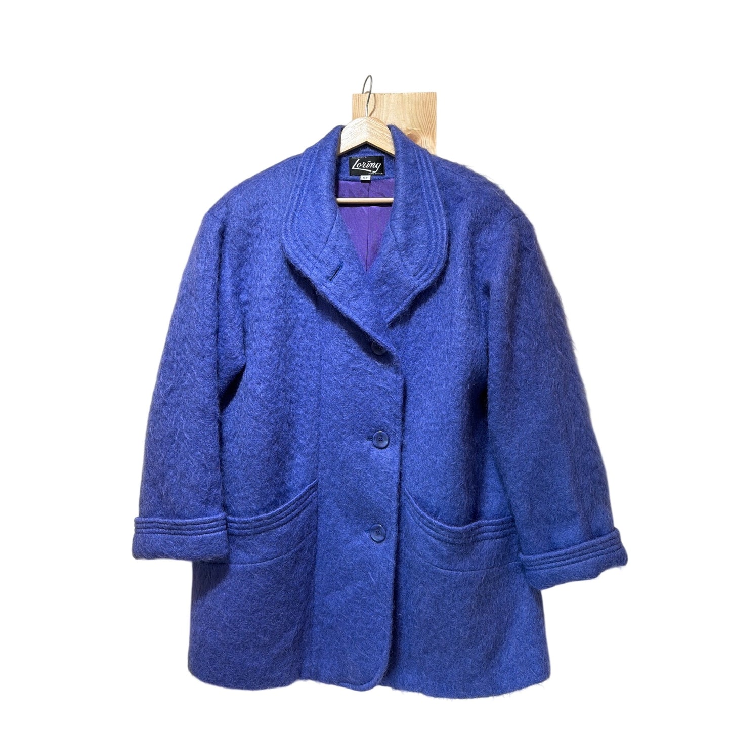 Loring Womens Vintage 90's Mohair Blend Coat Purple 16P Button Front Long Sleeve Made In USA