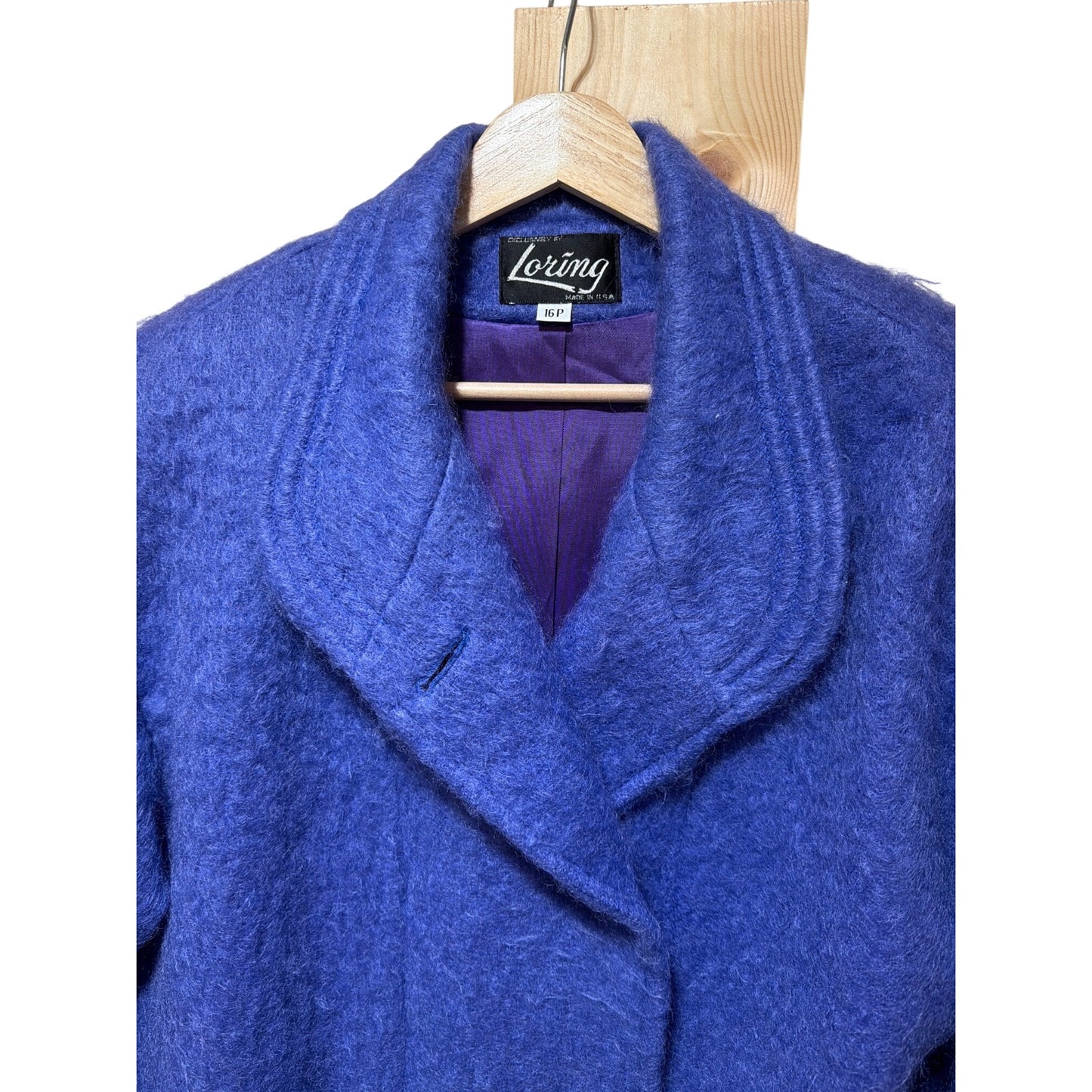 Loring Womens Vintage 90's Mohair Blend Coat Purple 16P Button Front Long Sleeve Made In USA