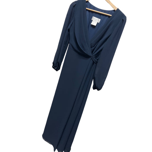 Dessy Collection Vivian Diamond Navy Long Sleeve Formal Wrap Dress