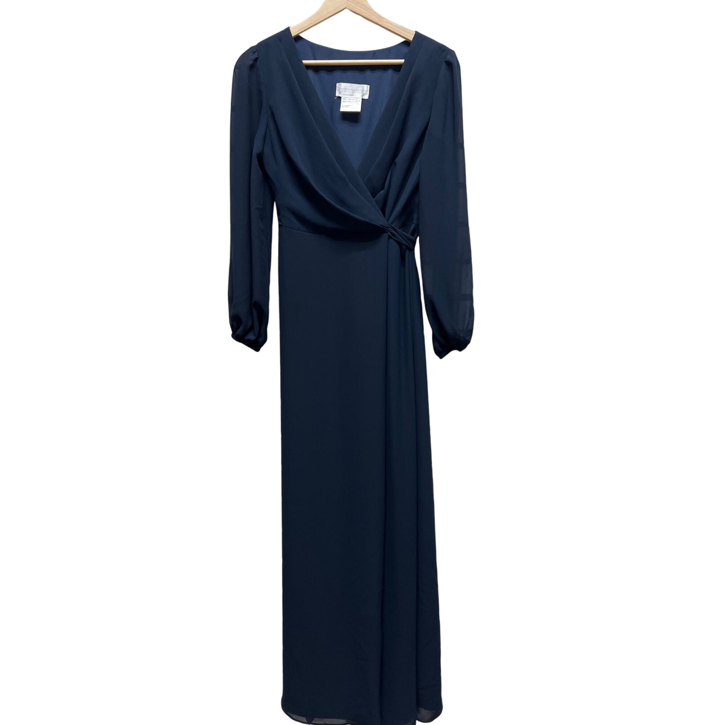 Dessy Collection Vivian Diamond Navy Long Sleeve Formal Wrap Dress