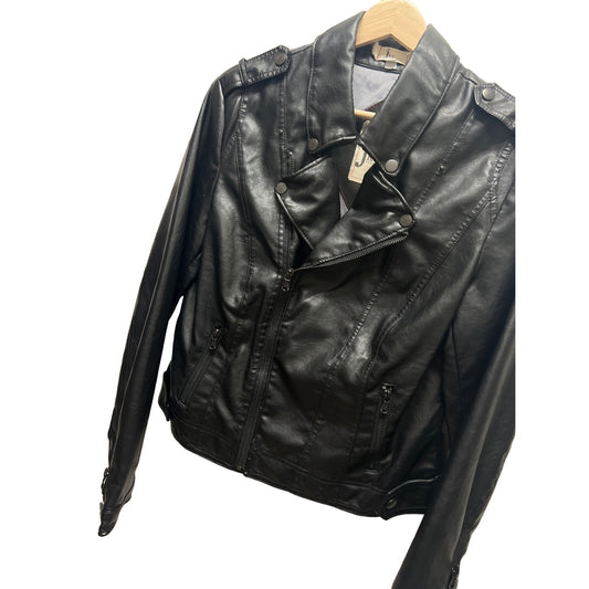 JKT Anthropologie Vegan Black Faux Leather Moto Biker Jacket