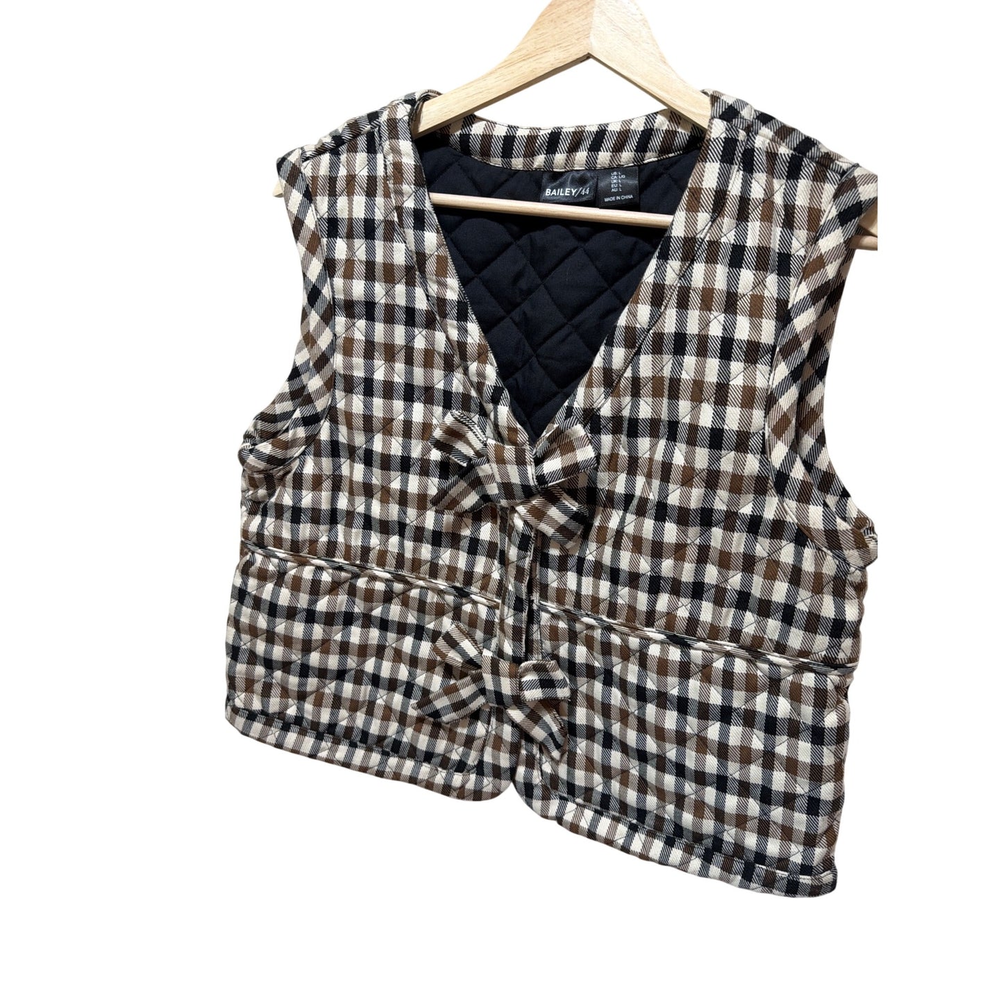 Plaid Quilted Bailey/44 Vest With Bow Details - Womens Large - Brown & Black