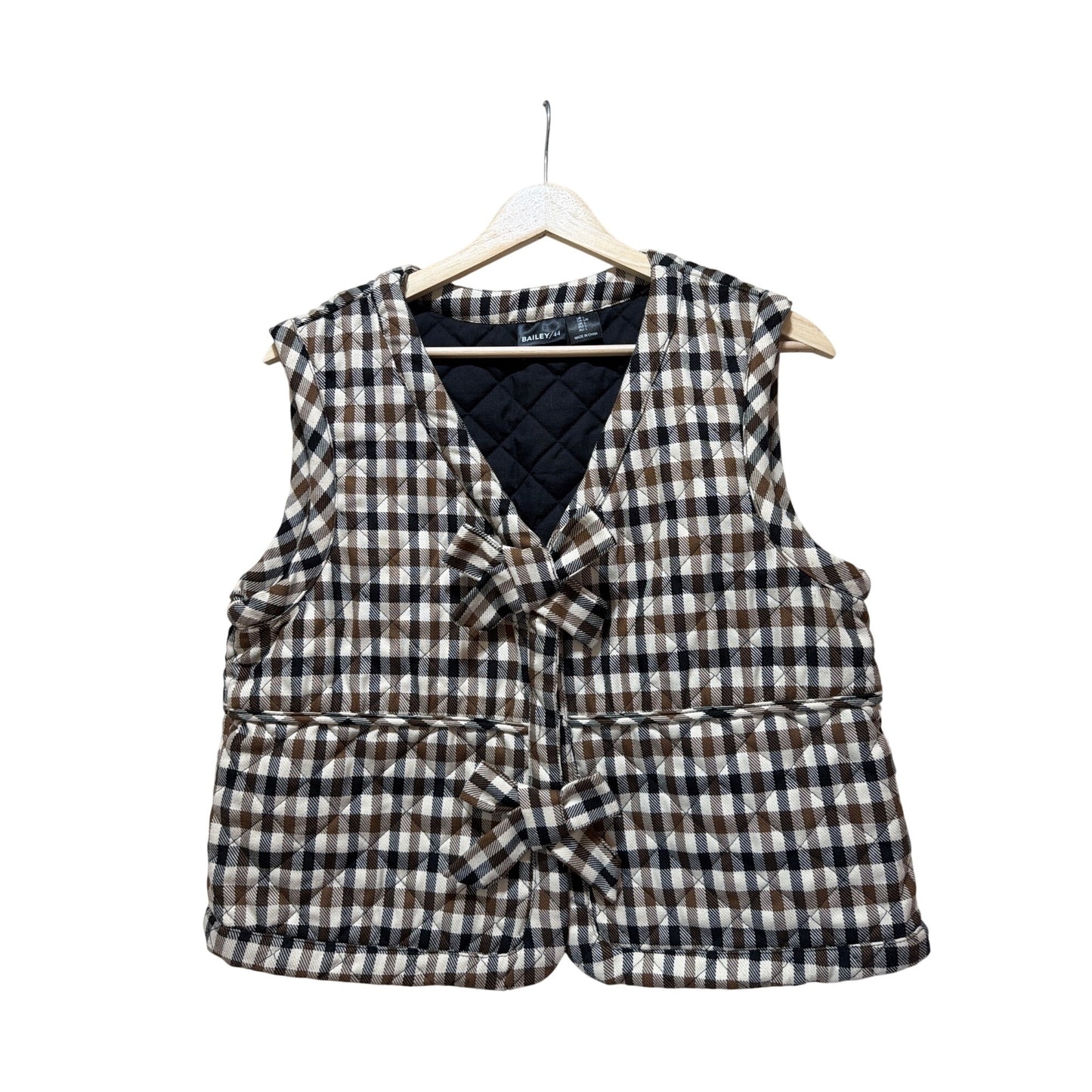 Plaid Quilted Bailey/44 Vest With Bow Details - Womens Large - Brown & Black