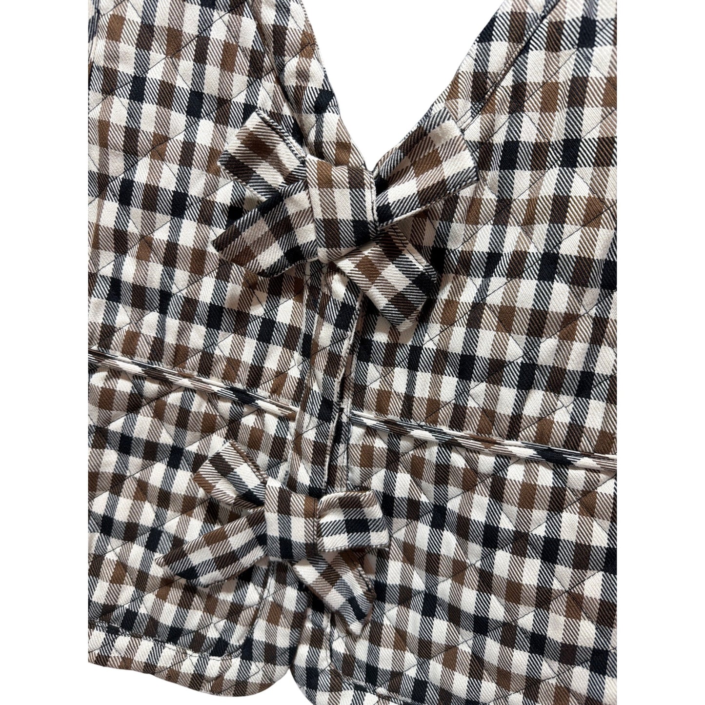 Plaid Quilted Bailey/44 Vest With Bow Details - Womens Large - Brown & Black