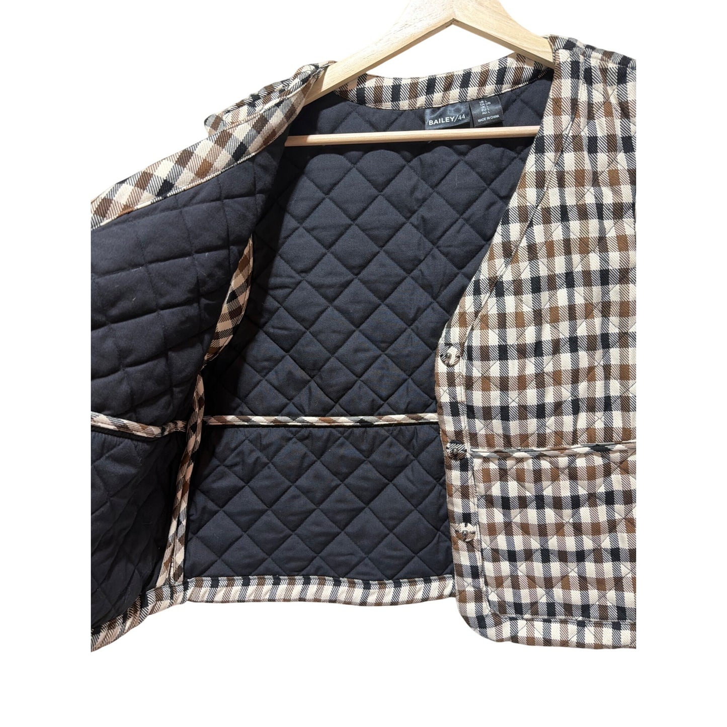 Plaid Quilted Bailey/44 Vest With Bow Details - Womens Large - Brown & Black
