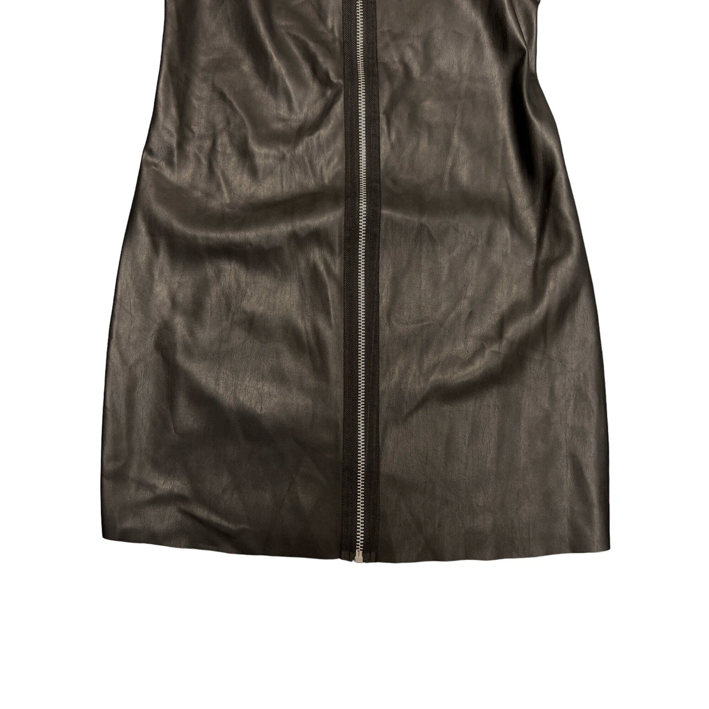 Zara Faux Black Leather Full Zip BodyCon Dress