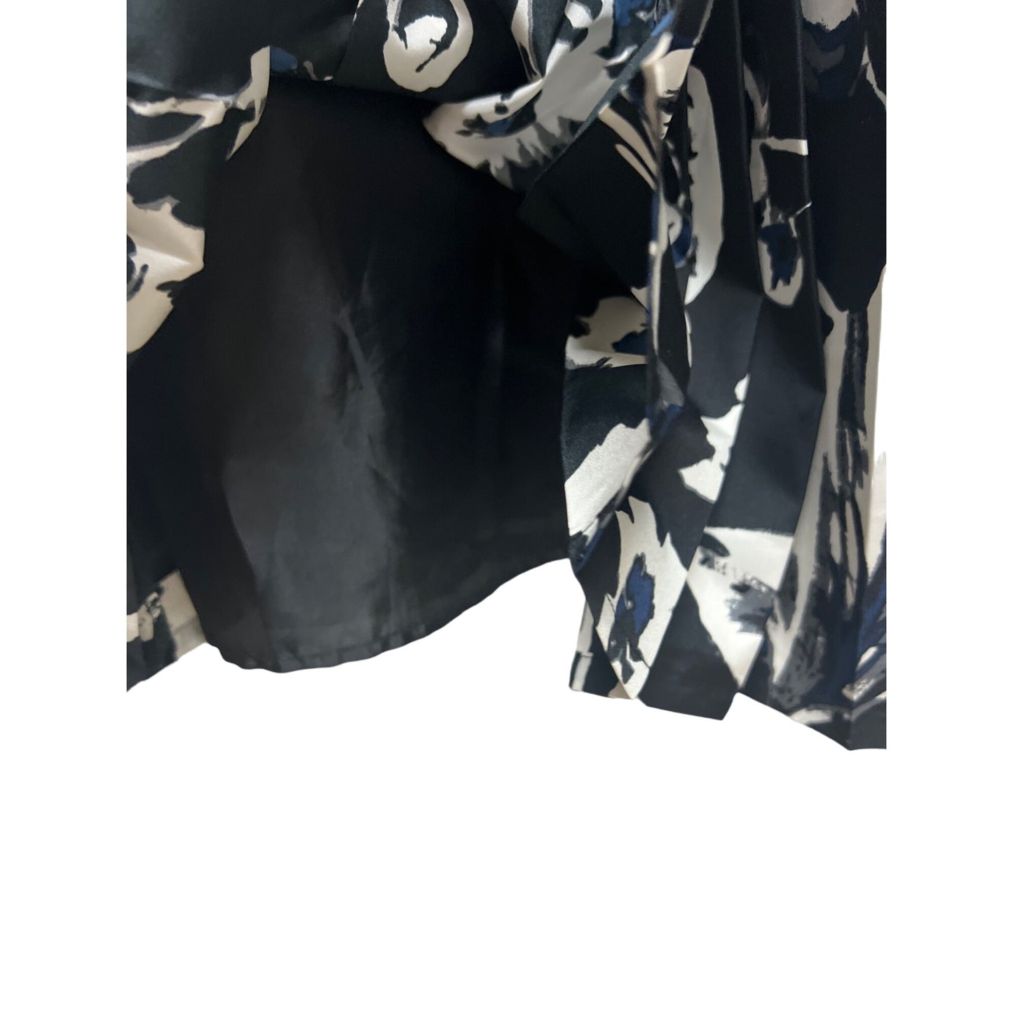 The Limited Y2K Black, Blue and White Floral Pleated Empire Waist Satin Dress
