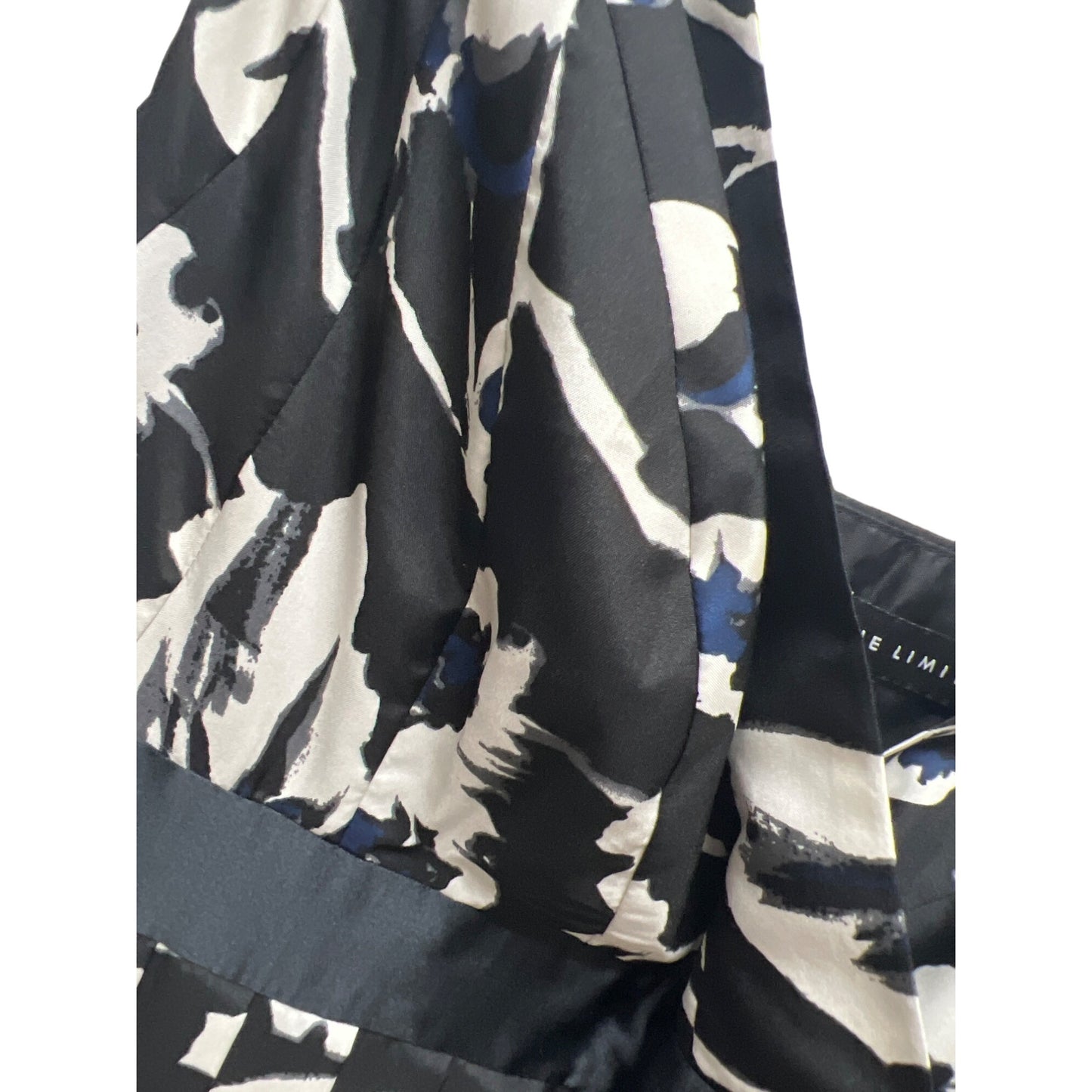 The Limited Y2K Black, Blue and White Floral Pleated Empire Waist Satin Dress