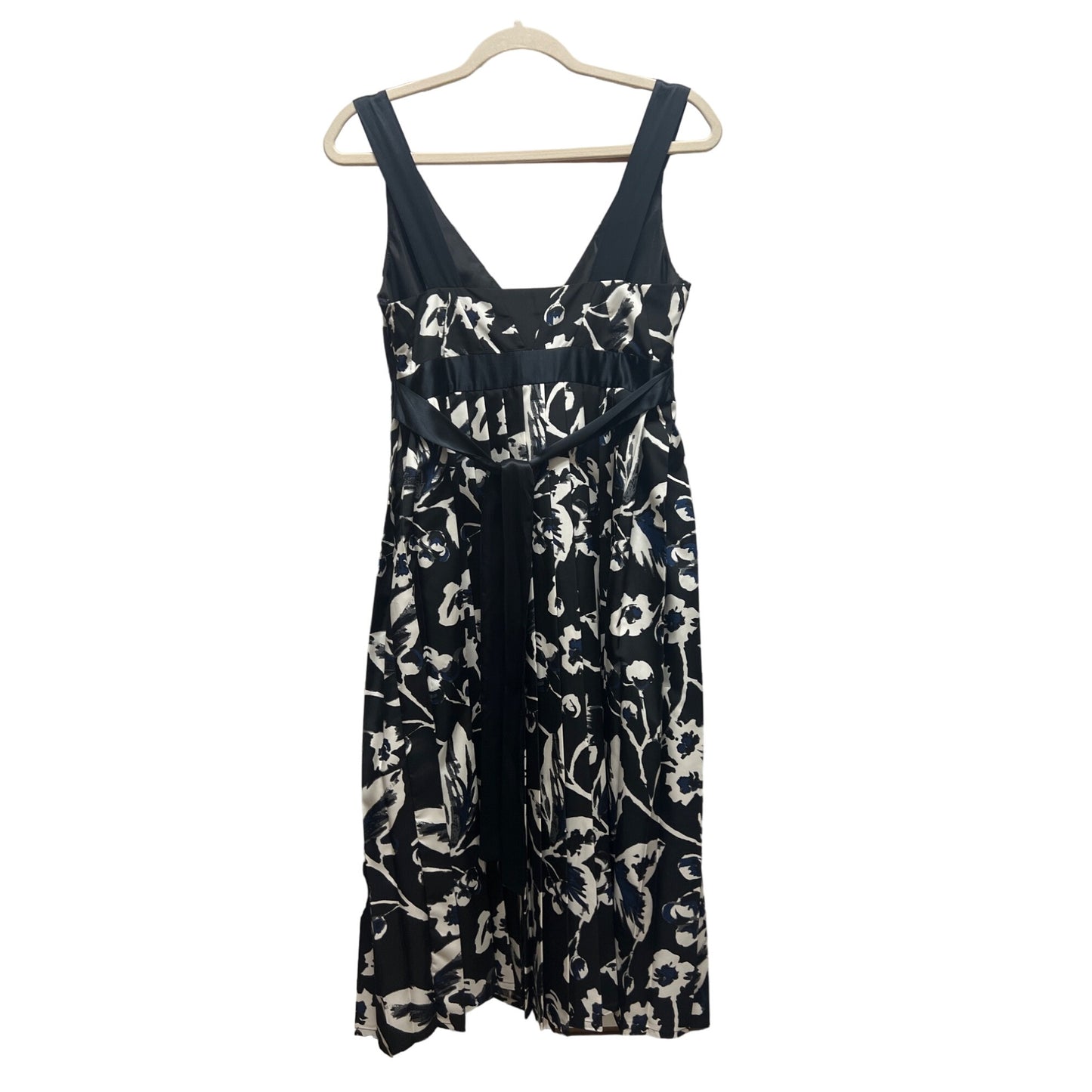 The Limited Y2K Black, Blue and White Floral Pleated Empire Waist Satin Dress