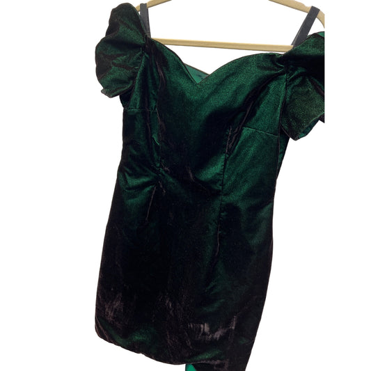 Do You Love Me Vintage 80's Emerald Green Iridescent Velvet Cocktail Evening Dress