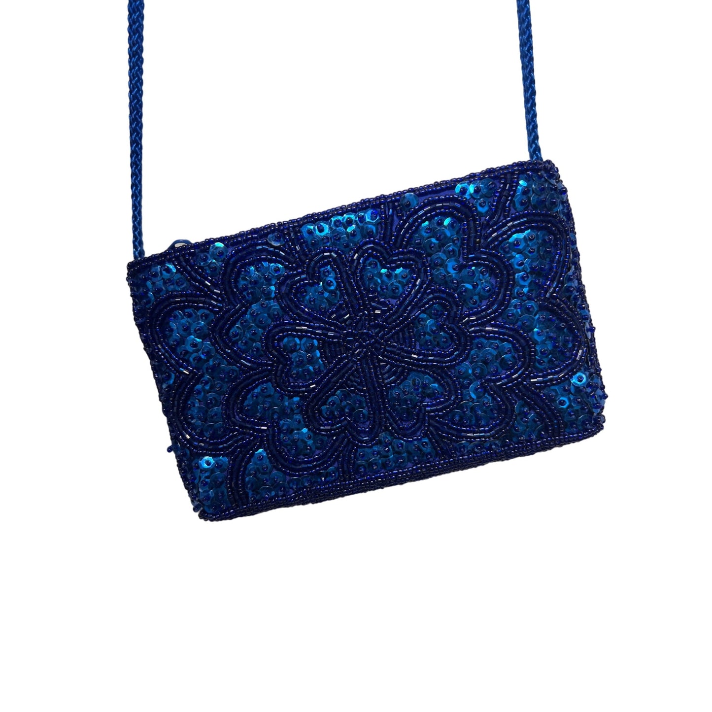 Laurence Kazar Vintage 80's Royal Blue Silk Sequin Cocktail Dress and Purse