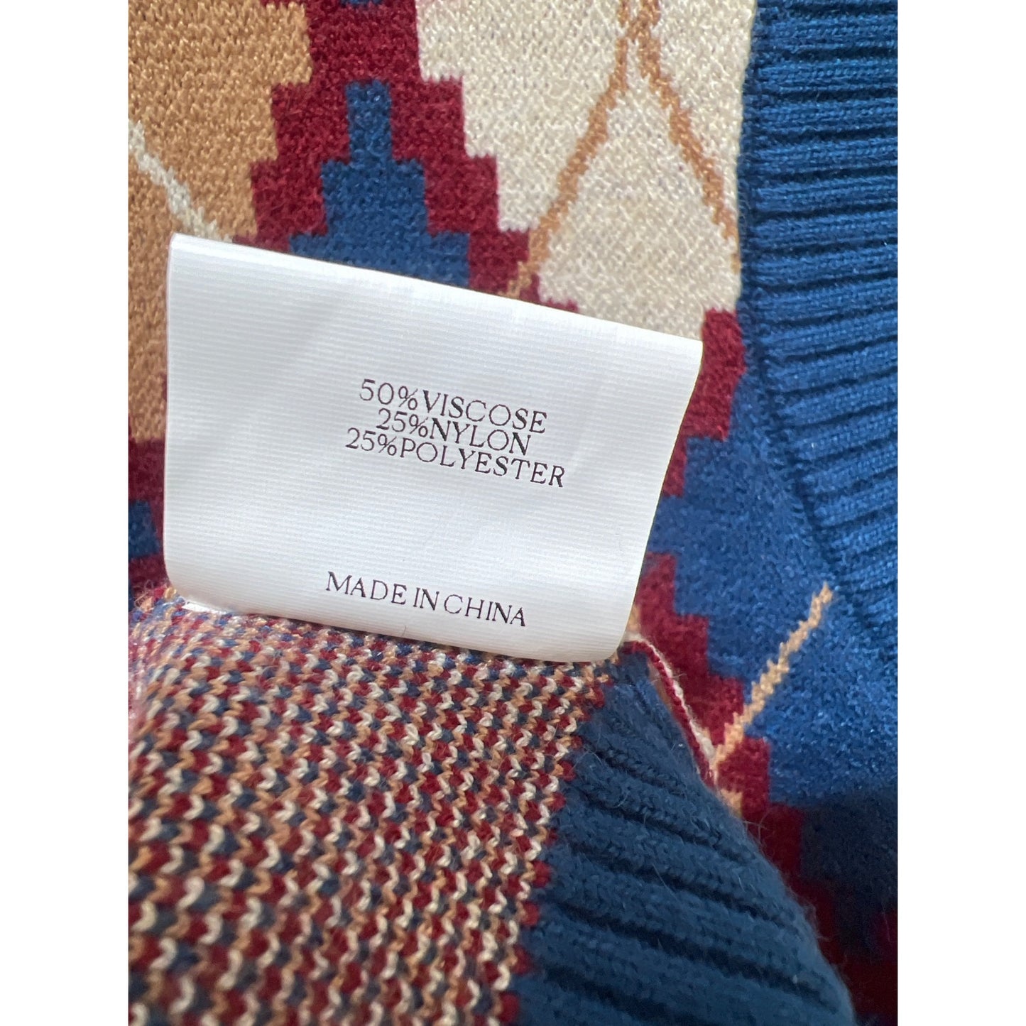 Retro Argyle Knit Sweater Vest By Cider NWT- Blue Beige & Burgundy Diamond Pattern - V-Neck Sleeveless Pullover