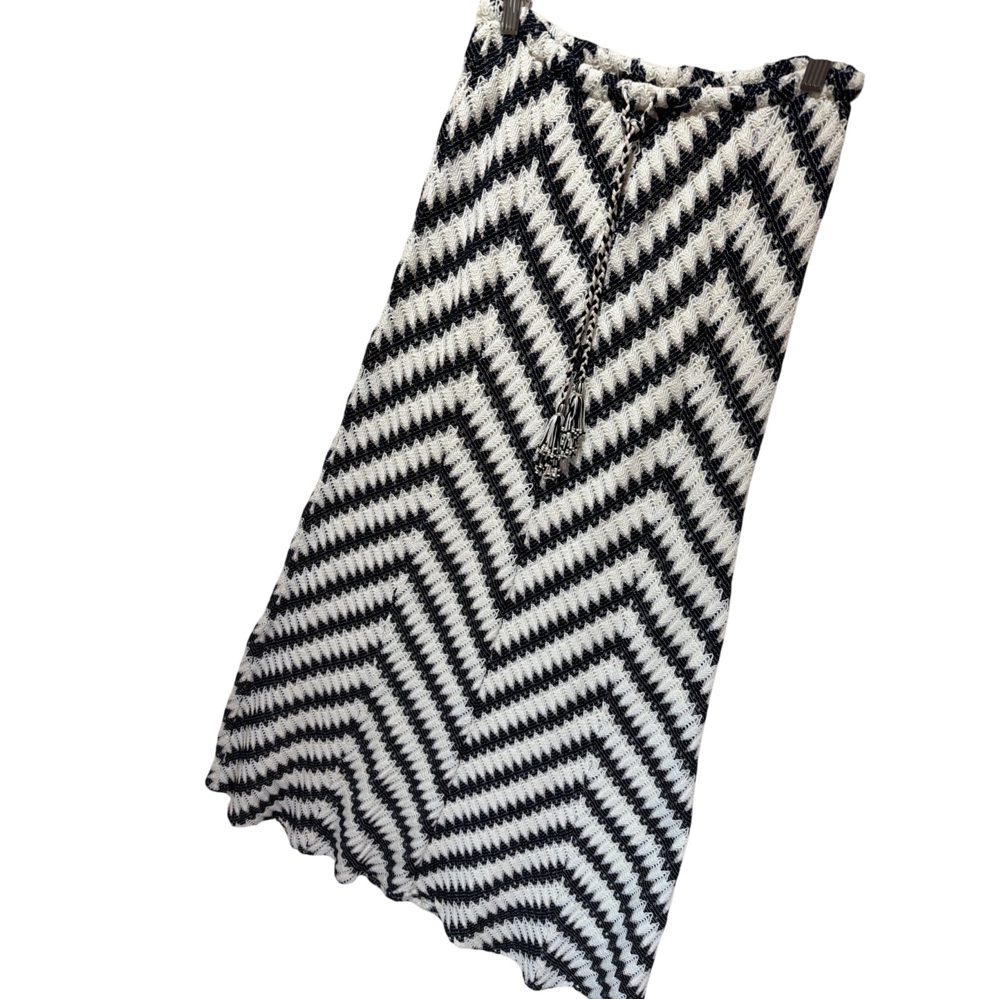 Calypso St. Barth Black & White Chevron Crochet Knit Maxi Skirt With Tassel Tie Waist Size S
