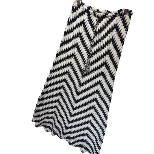 Calypso St. Barth Black & White Chevron Crochet Knit Maxi Skirt With Tassel Tie Waist Size S