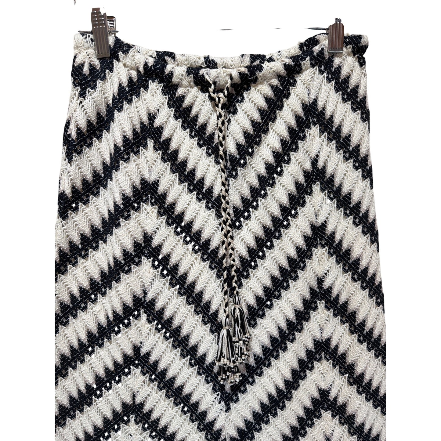 Calypso St. Barth Black & White Chevron Crochet Knit Maxi Skirt With Tassel Tie Waist Size S